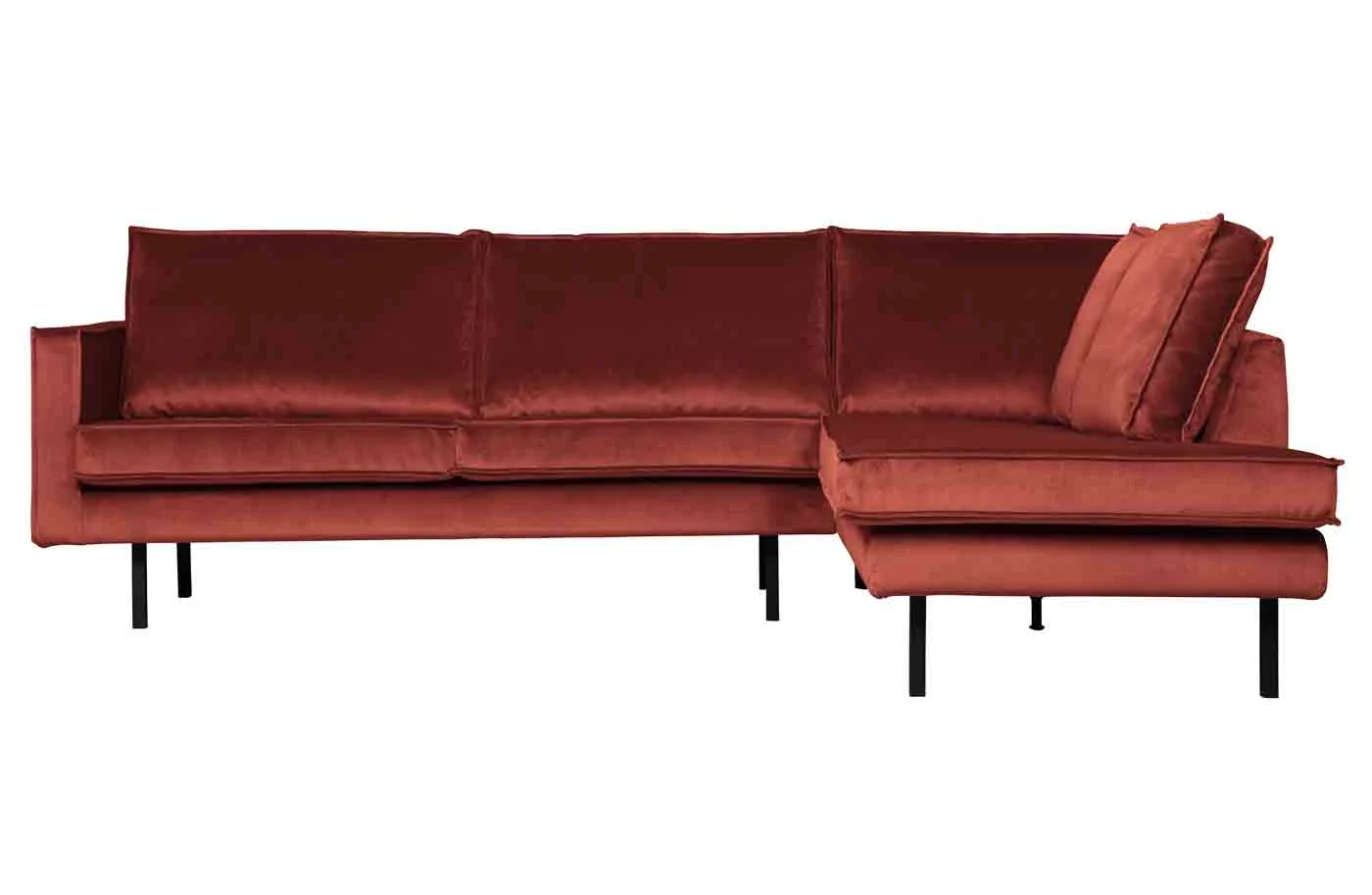 Ecksofa Rodeo Samt, modern und bequem, rechts, kastanien-rot, für 4–5 Personen