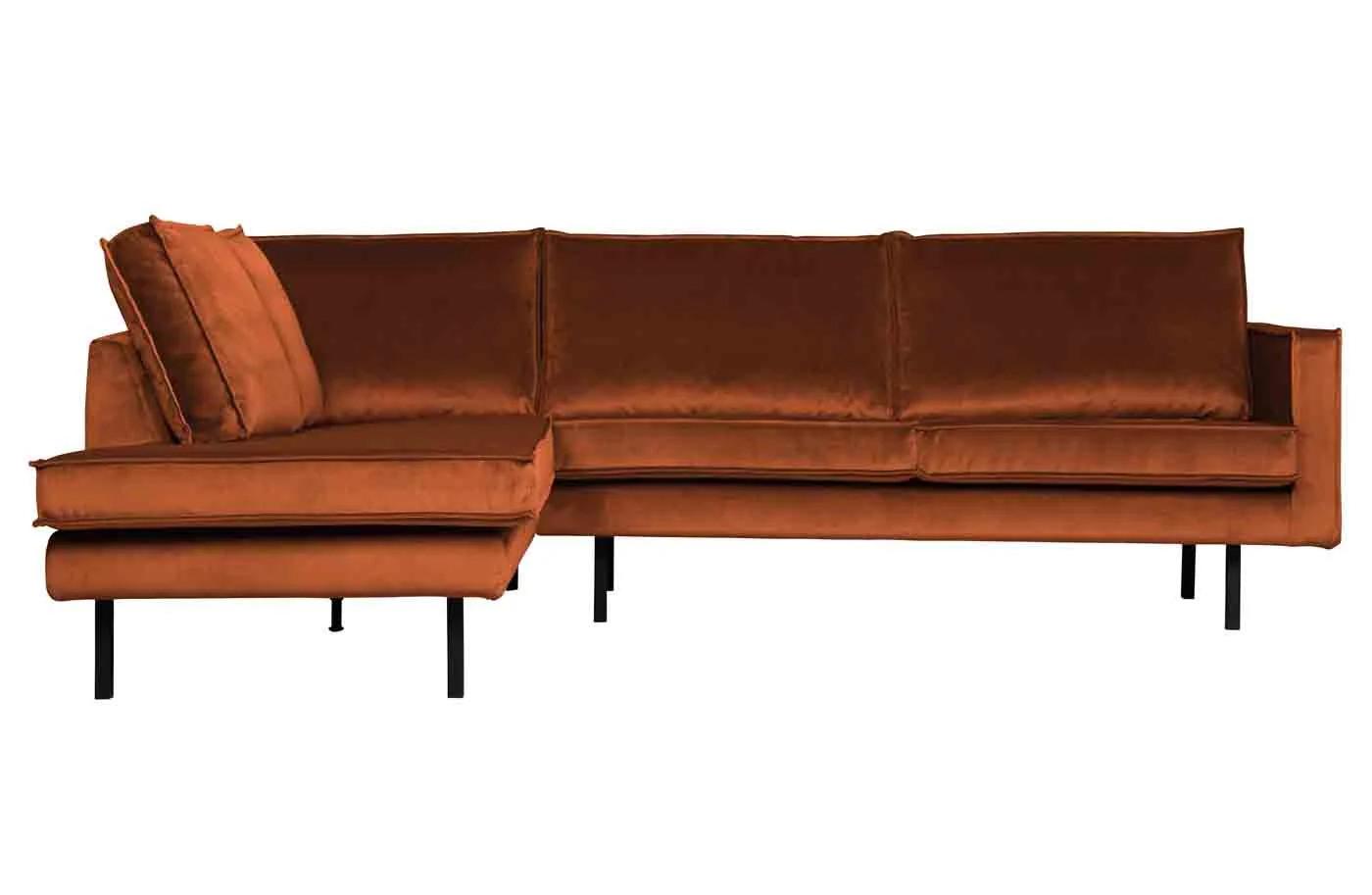 Ecksofa Rodeo aus Samt, modern linksseitig, Rostrot, weiche Polsterung, für 4 bis 5 Personen - Woood