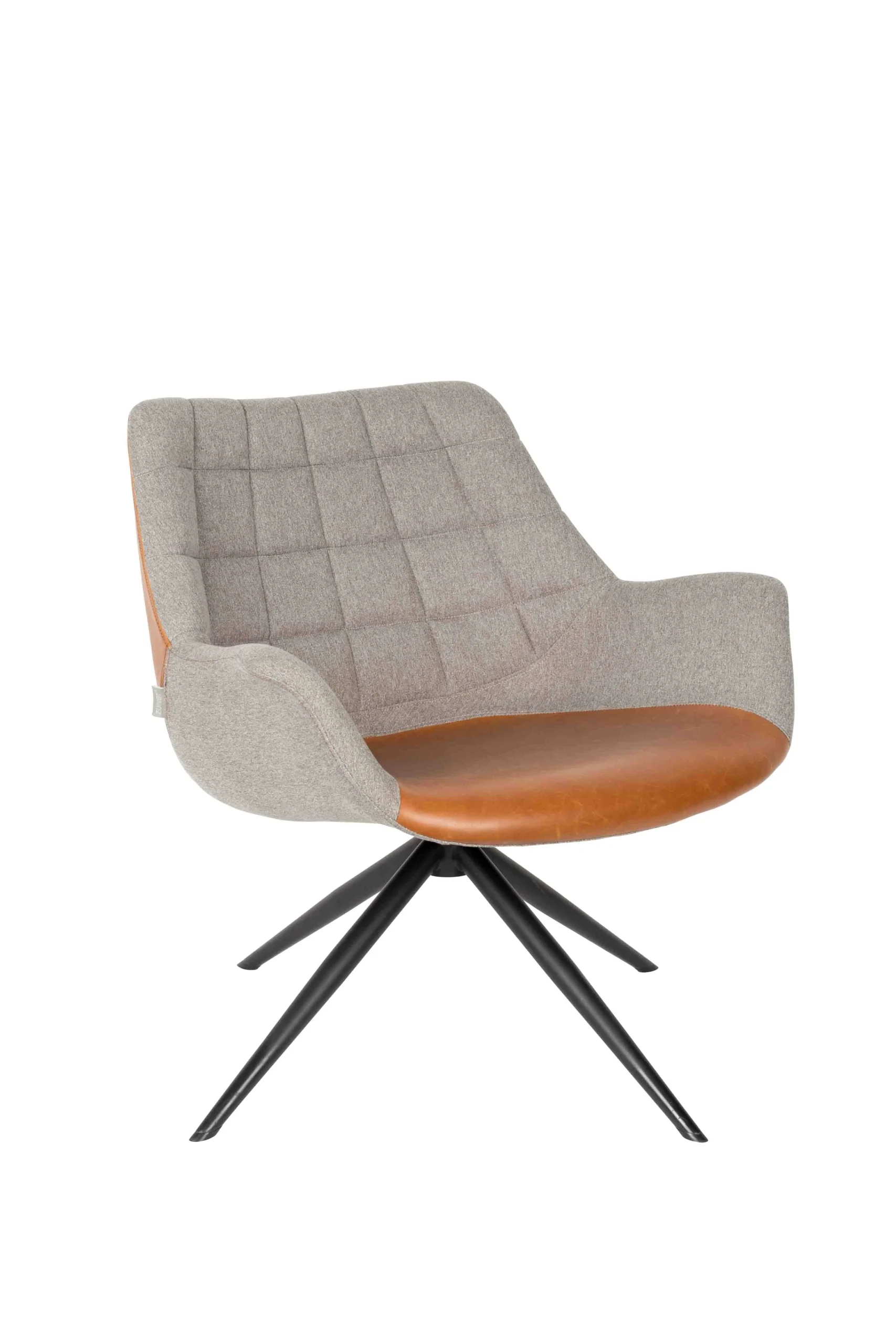 Zuiver Doulton Lounge Chair Stahl/PU-Leder/Polyester Schwarz/Vintage Braun/Grau