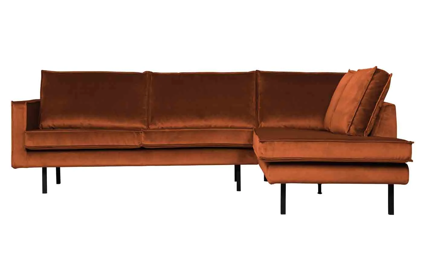 Ecksofa Rodeo Samt, modernes Design, rechts, rostfarben, hochwertiger Komfort für 4–5 Personen - Woood