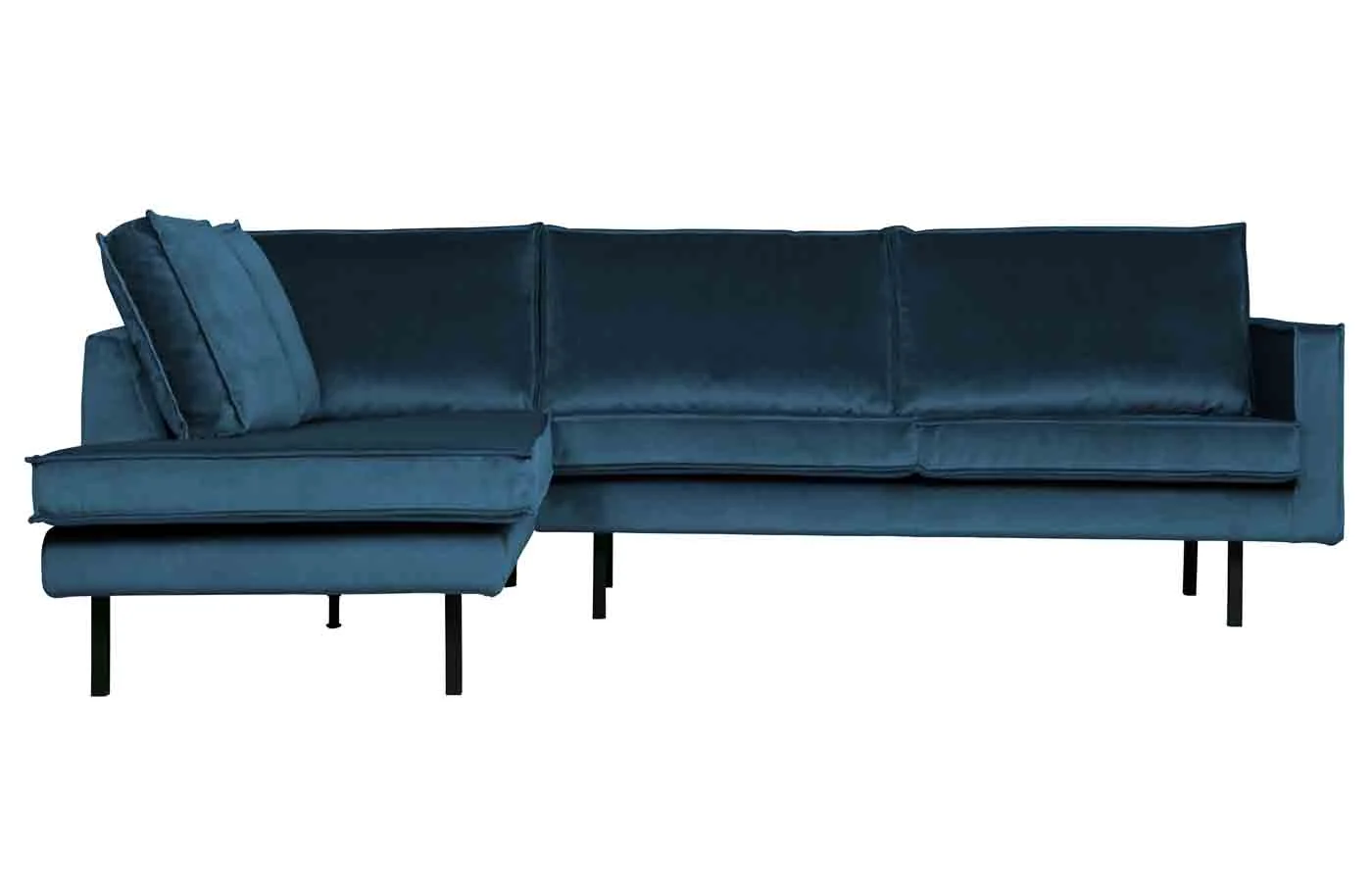 Ecksofa Rodeo Samt, modernes Design, links, blau, weicher Bezug, für 4–5 Personen - Woood