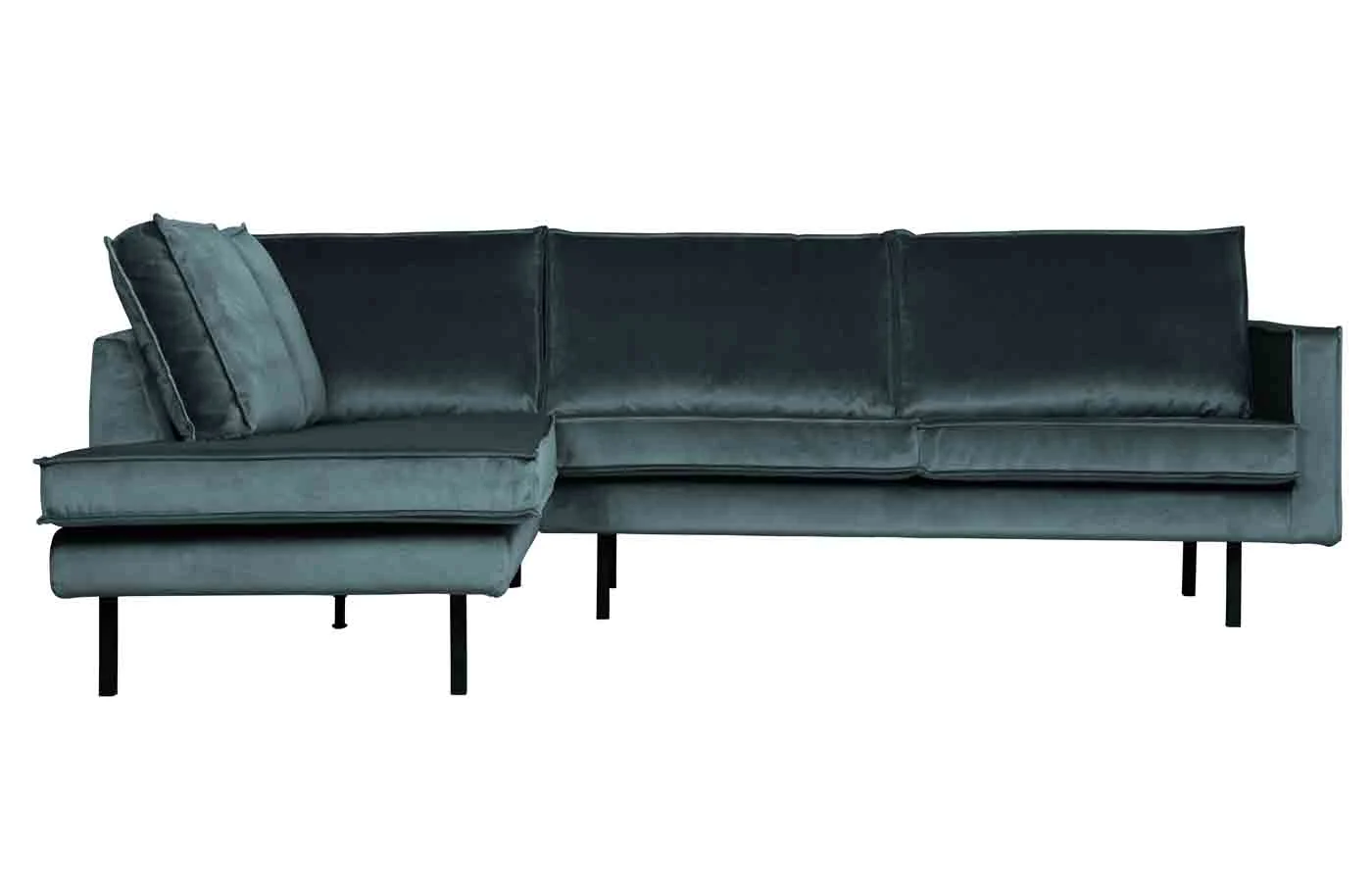 Ecksofa Rodeo Samt, modern mit Recamiere links, teal blau, komfortabel für 4-5 Personen