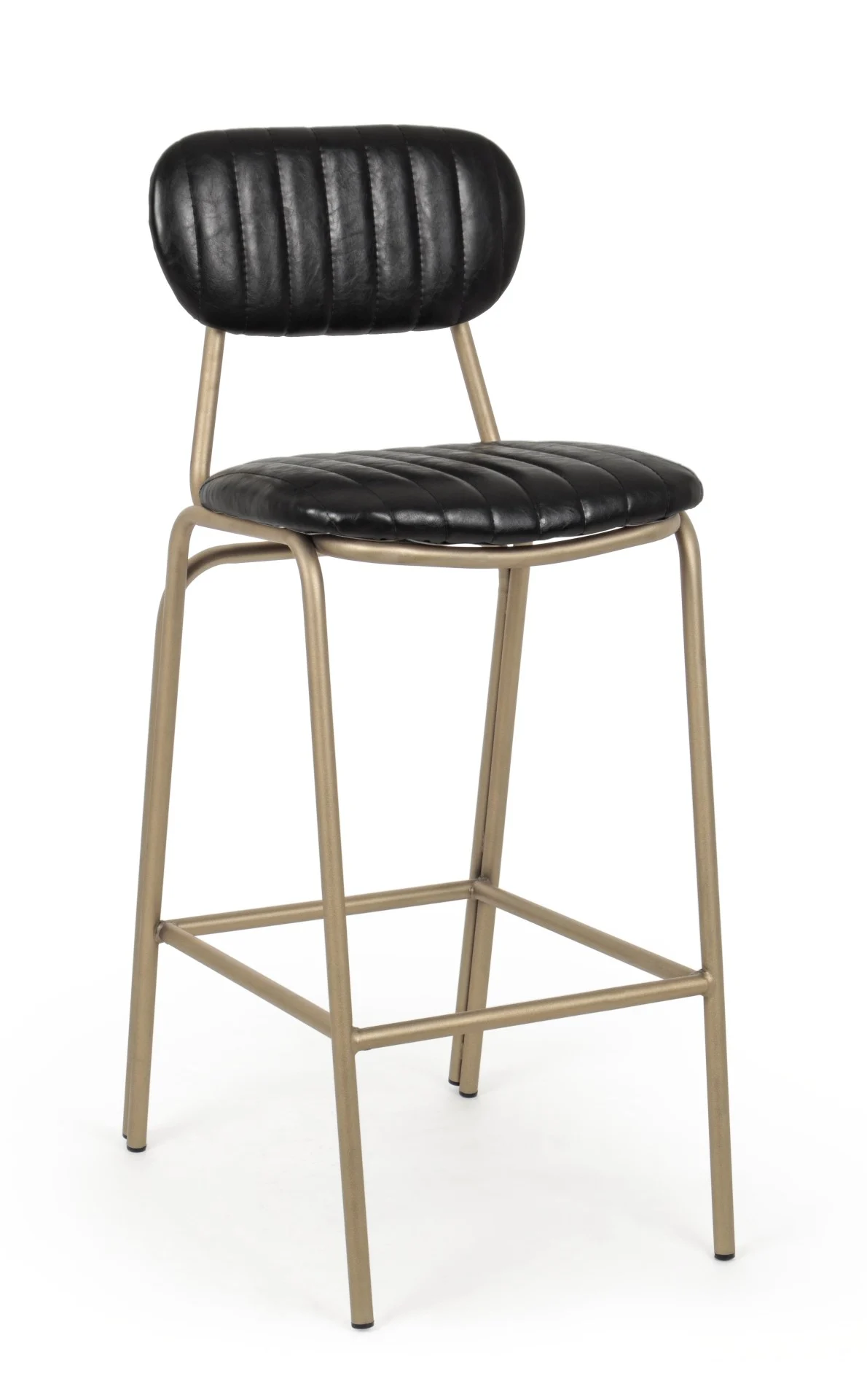 Barhocker Addy aus Kunstleder, Retro Chic Design mit Rückenlehne, schwarz, pulverbeschichtetes Metallgestell - Bizzotto