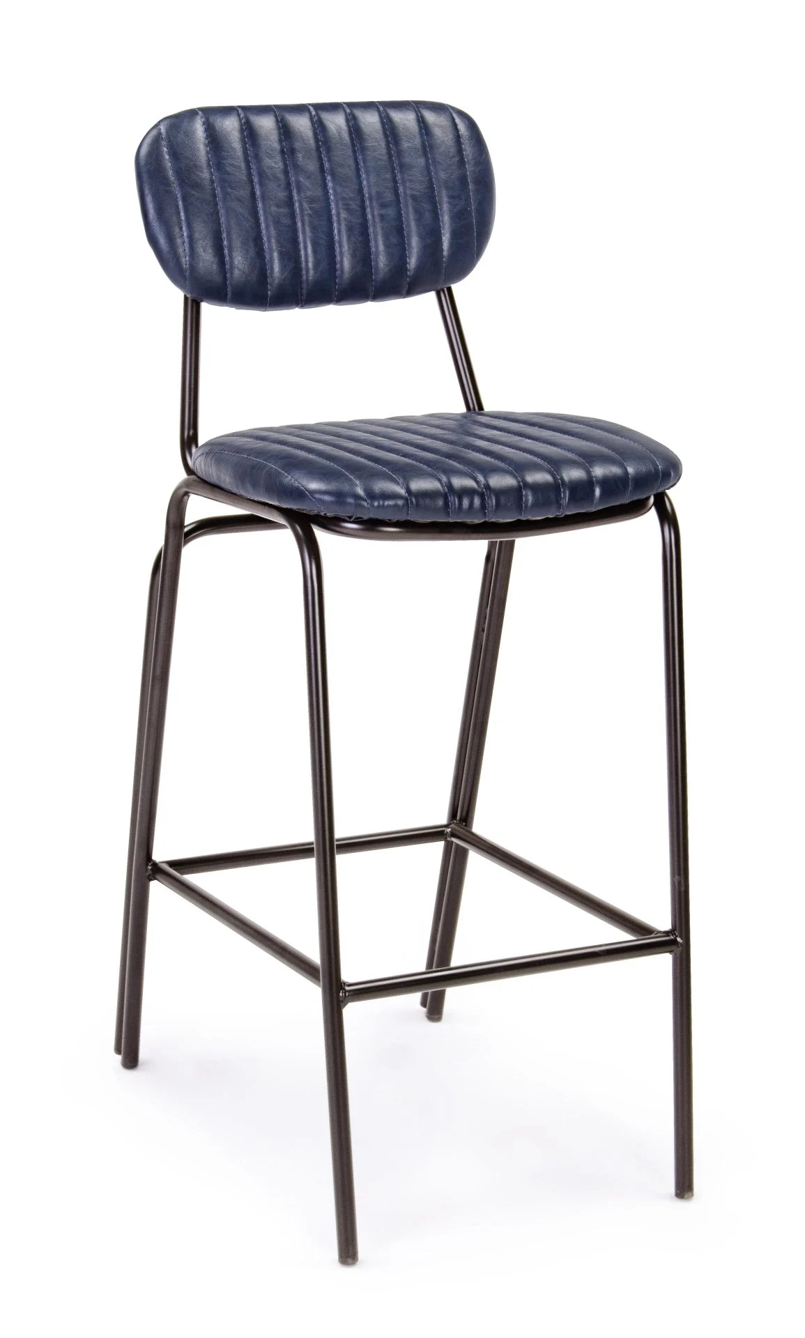 Barhocker Debbie aus Kunstleder, Retro Chic Design mit Nieten, Blau, gepolstert, Metallgestell - Bizzotto