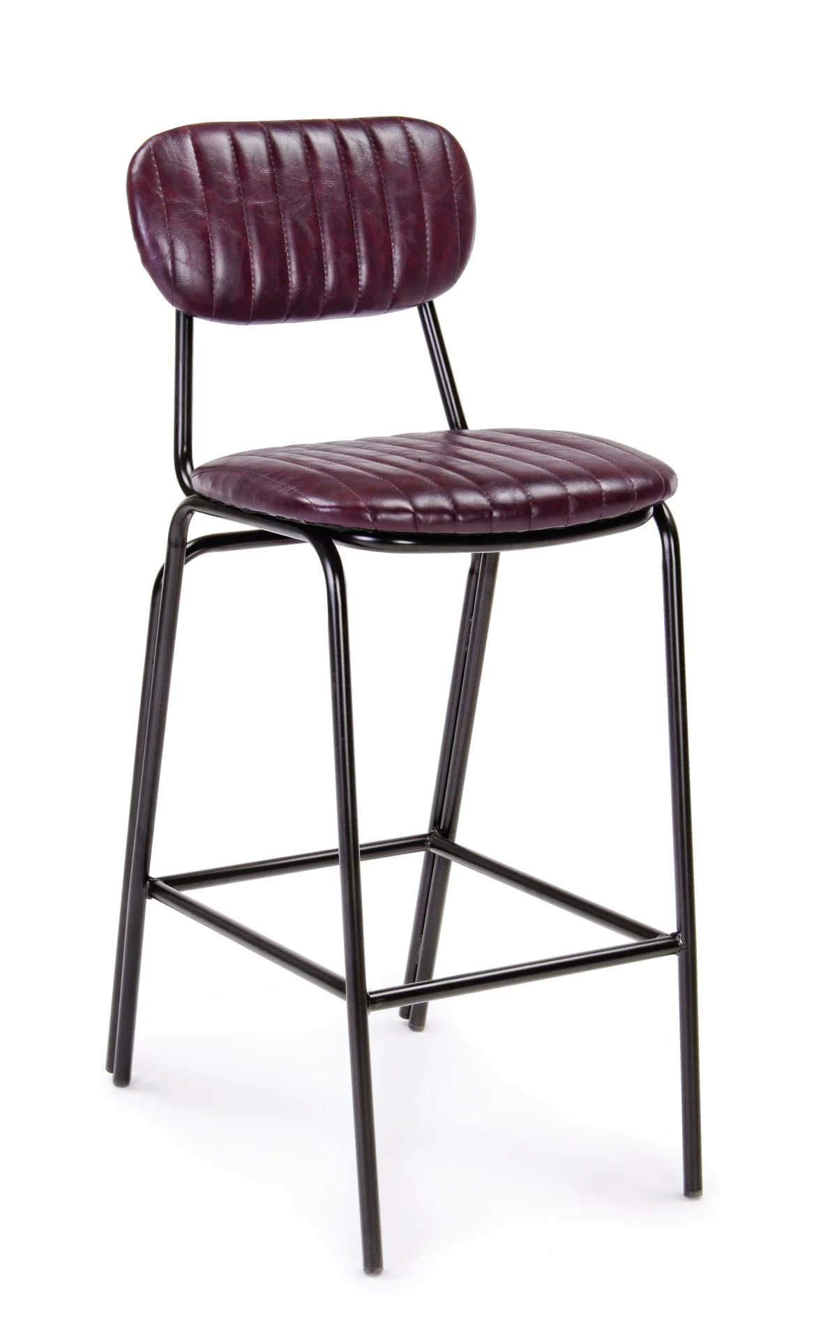 Barhocker Debbie aus Kunstleder, Retro Chic im Industrial Stil, weinrot, mit Rückenlehne und Nieten-Verzierung