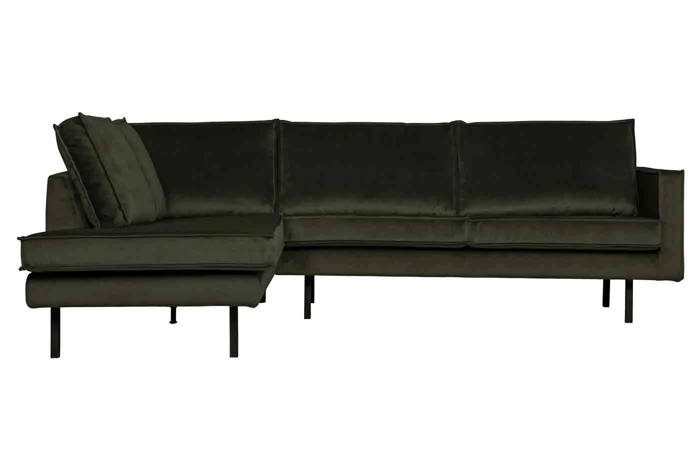 Ecksofa Rodeo Samt, modern und elegant, links, Dunkelgrün, komfortabel für 4-5 Personen