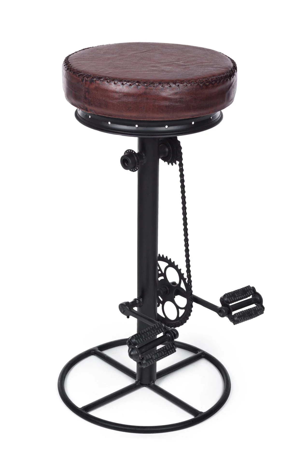 Barhocker Cycle aus Leder, Industrial Design, Schwarz, gepolstert, Bizzotto, Metallgestell