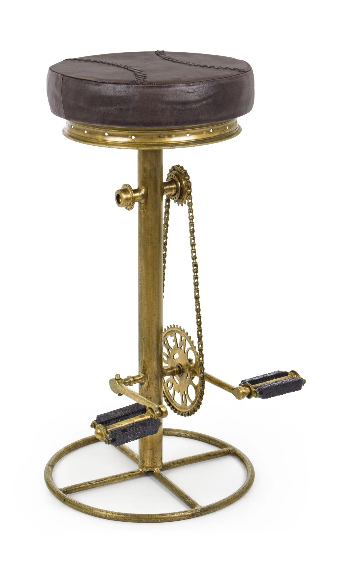 Barhocker Cycle Leder, Industrial Design, Dunkelbraun Gold, gepolstert, Metallgestell - Bizzotto