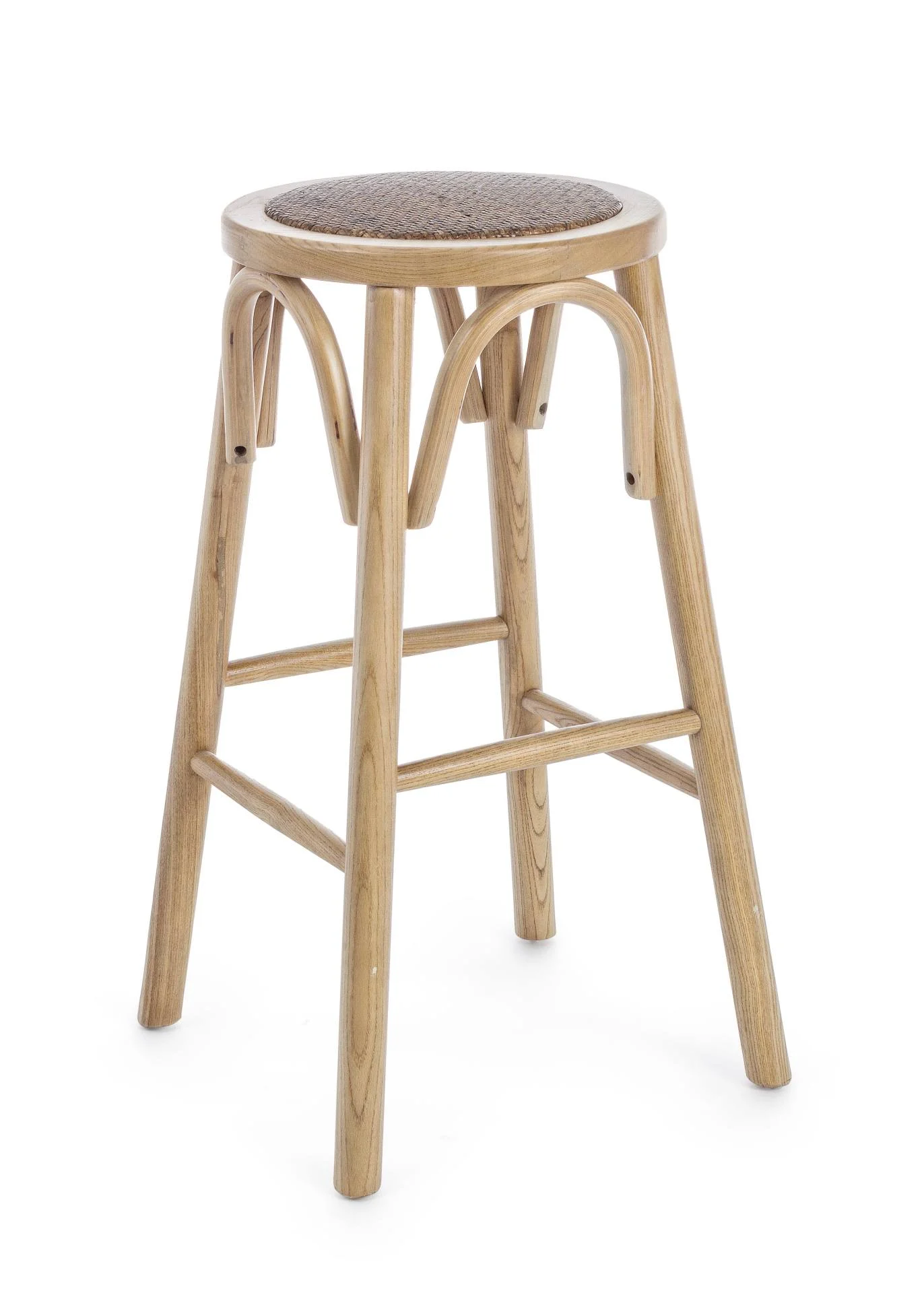 Barhocker Circle aus Ulmenholz, klassischer Landhausstil, Rattansitz, natur, 73 cm hoch - Bizzotto