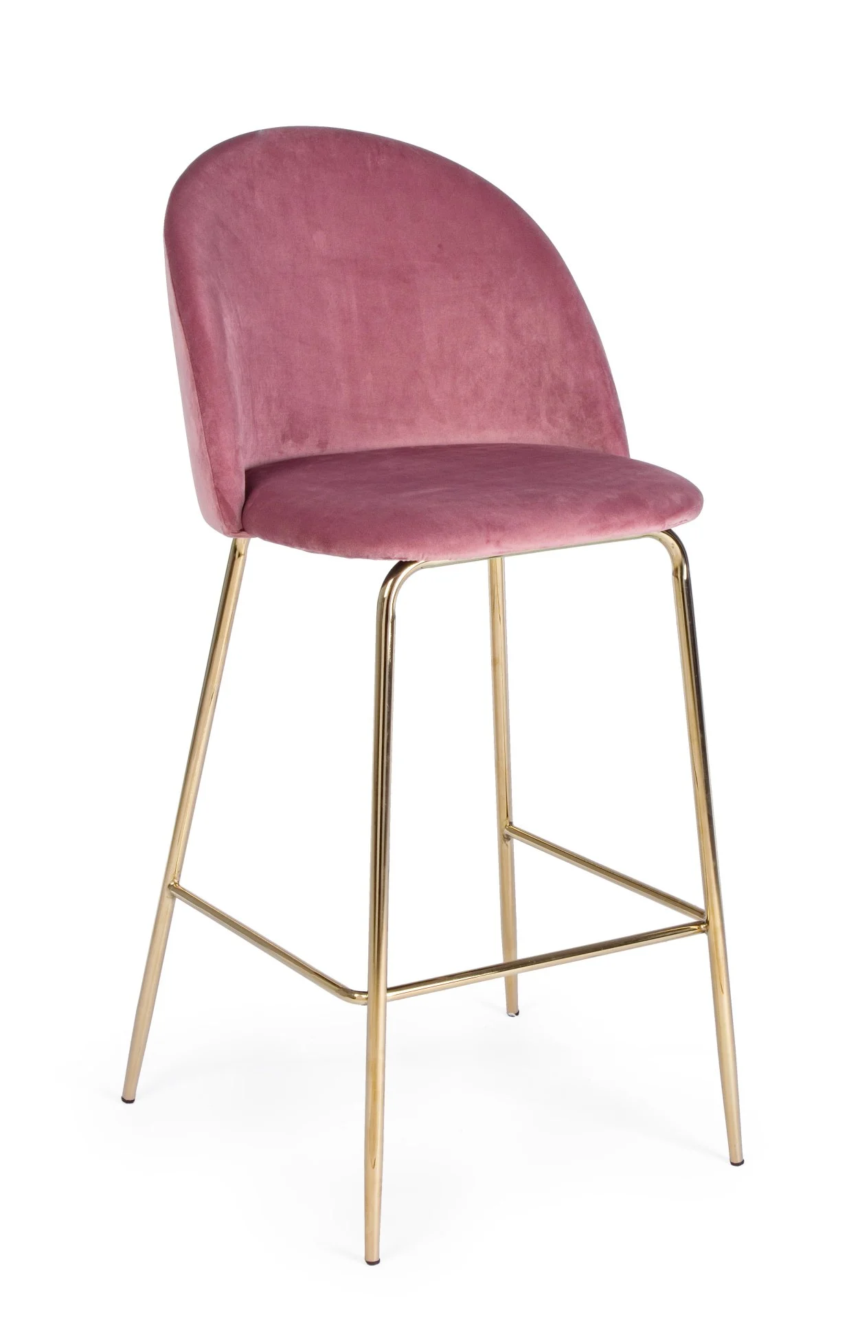 Barhocker Carry 2er-Set aus Samt, modern gepolstert, rosa, goldenes Metallgestell