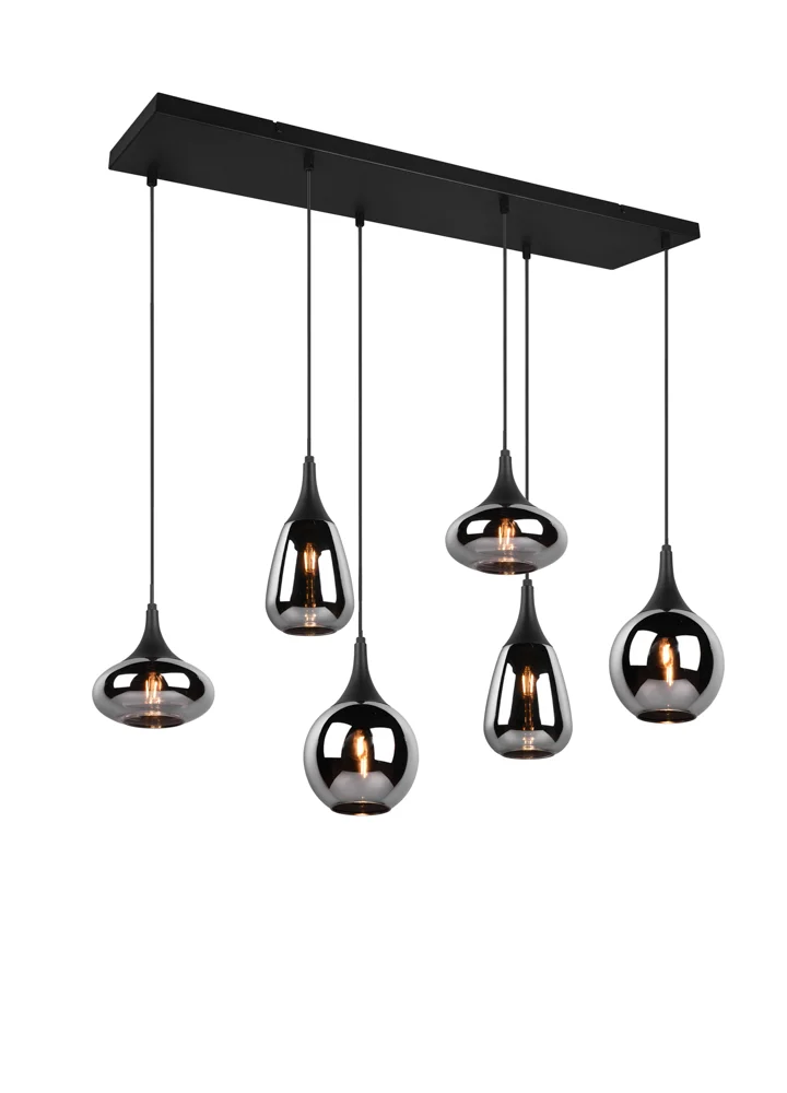 Trio Lumina Pendelleuchte Metall/Glas Schwarz matt/Chrom 6 Fassungen