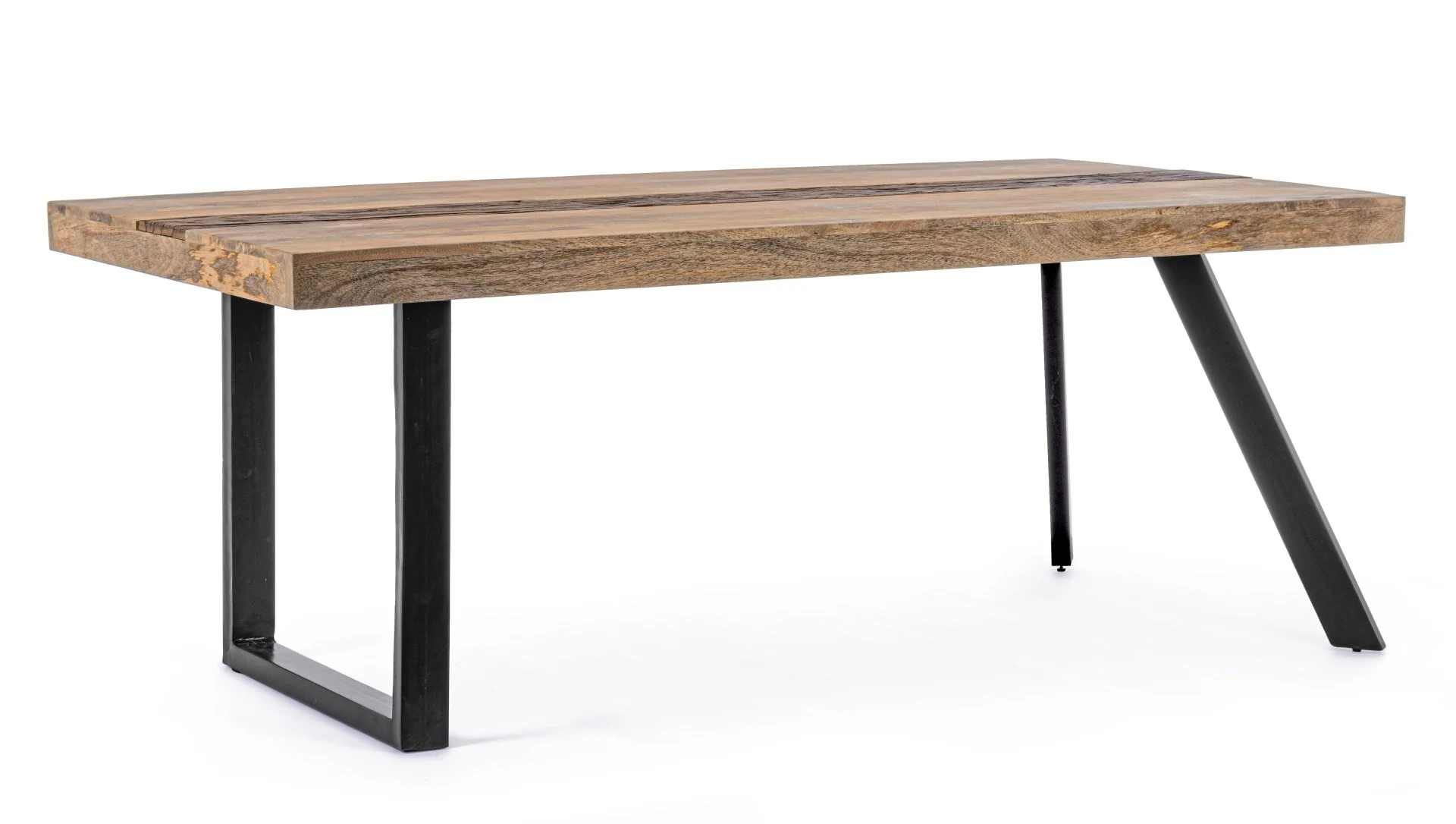 Esstisch Manchester aus Mangoholz, modern rechteckig, Natur, schwarze U-Fuß-Gestell, 200 cm, für 6-8 Personen