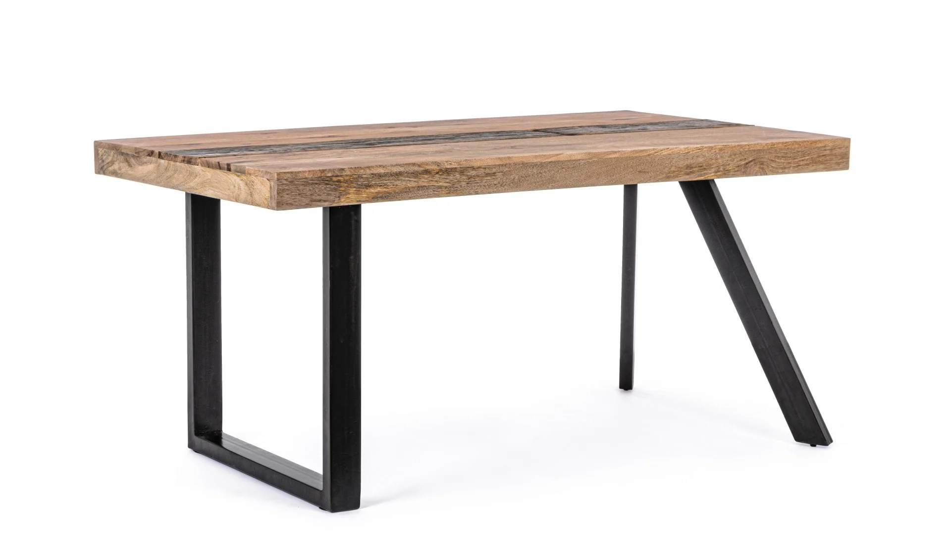 Esstisch Manchester aus Mangoholz, modern mit Metallgestell, naturfarben, 160 cm, für 4–6 Personen - Bizzotto