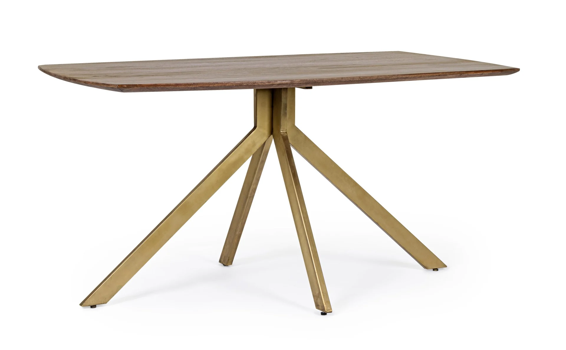 Esstisch Sherman aus Mangoholz, Retro Chic Design, Natur, rechteckig, Metallgestell in Messing, geeignet für 4–6 Personen - Bizzotto
