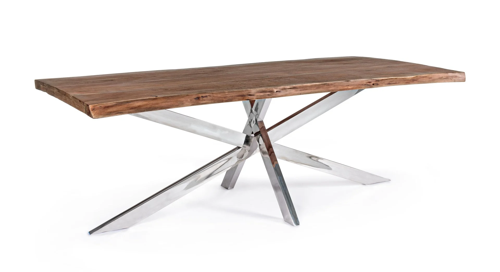 Esstisch Arkansas aus Akazienholz, modernes Design, 220 cm, rechteckig, Natur, Edelstahlgestell - Bizzotto