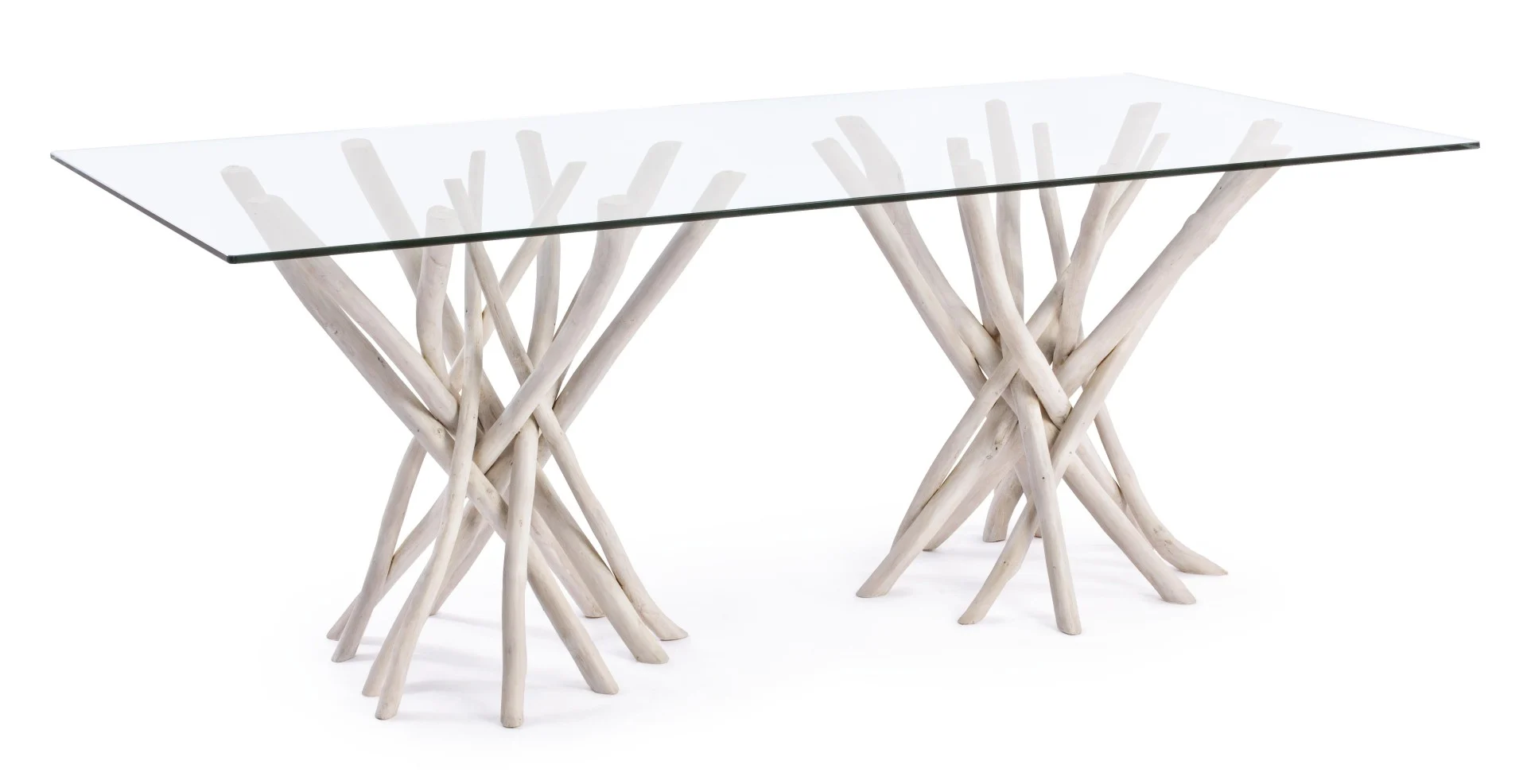 Esstisch Sahel aus Teak und Glas, modern und rechteckig, Weiß, 200 cm, für 4–6 Personen - Bizzotto