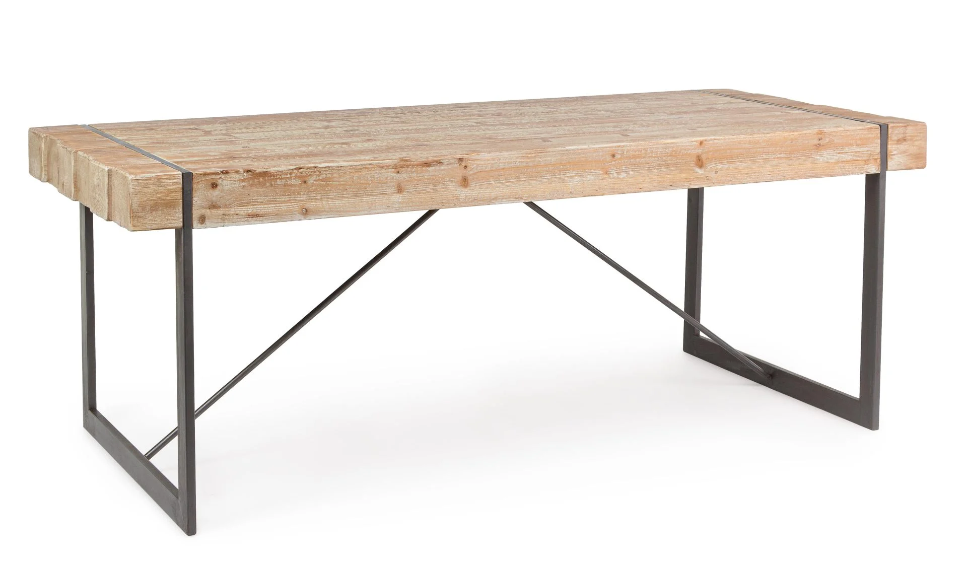 Esstisch Garrett aus Tannenholz, Massiv-Stil, rechteckig, natur, Metallgestell anthrazit, 200 cm