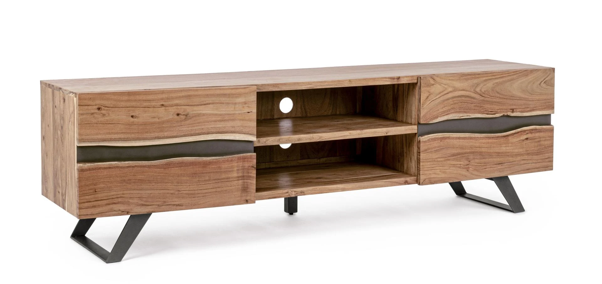 TV-Board Aron aus Akazienholz, modernes Design mit Metallgestell, natur, 190 cm breit