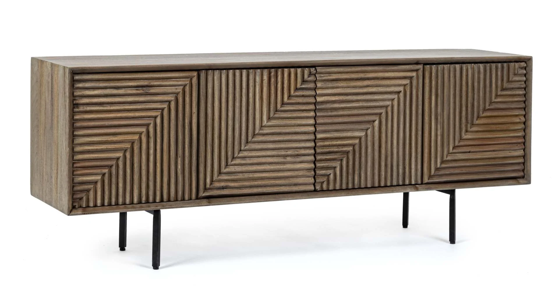 TV-Board Darsey aus Mangoholz, modern, Natur, 140 cm, Metallgestell in Schwarz