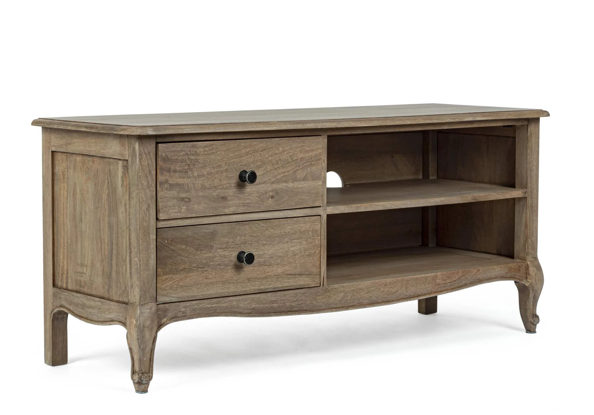 TV-Board Domitille aus Mangoholz, klassisch, natur, 115 cm Breite, mit Schubladen und Fächern