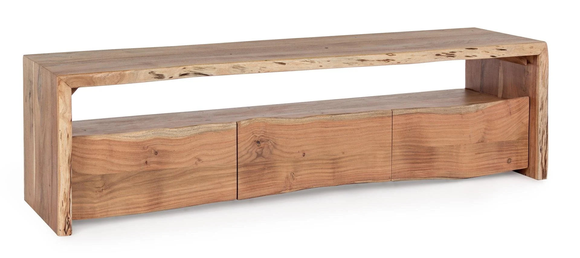 TV-Board Eneas aus Akazienholz, massiver Stil, natur, 160 cm Breite, drei Schubladen