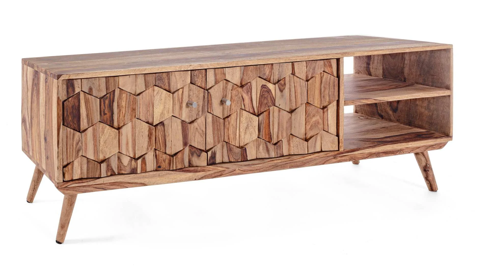 TV-Board Kant aus Sheeshamholz, modern, natur, 145 cm, mit Türen und Fachböden, Bizzotto