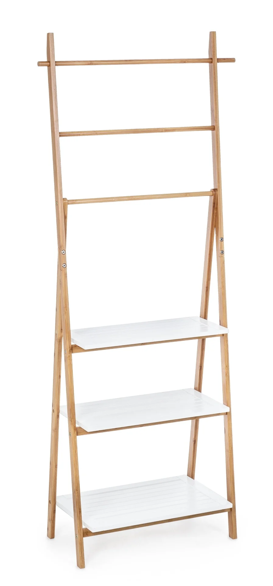 Regal Audrey aus Bambus, modernes Leiterregal, Natur Weiß, 3 Fächer, für dein Zuhause - Bizzotto