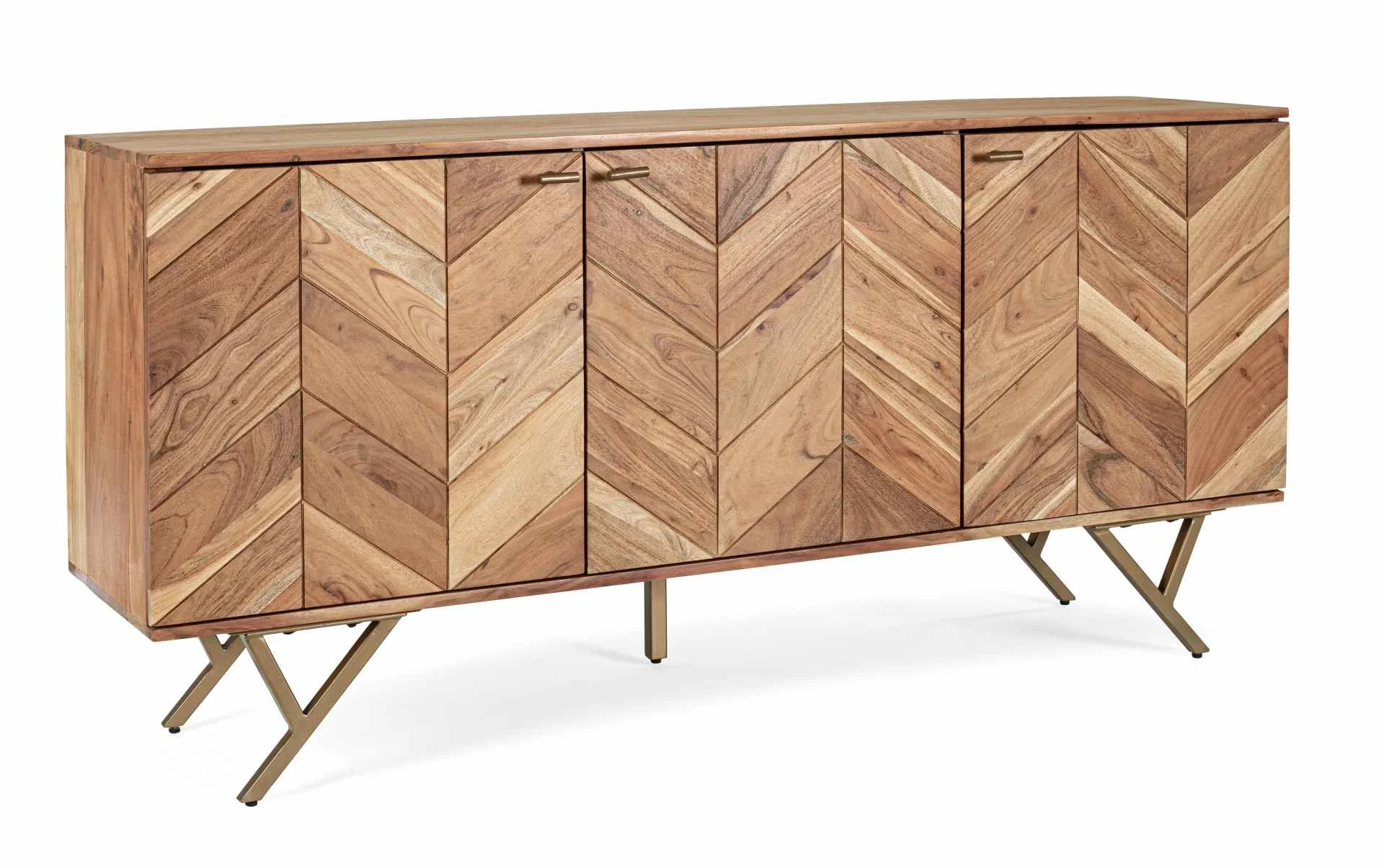 Sideboard Raida aus Akazienholz, modern, natur, 160 cm, goldfarbene Metallbeine - Bizzotto