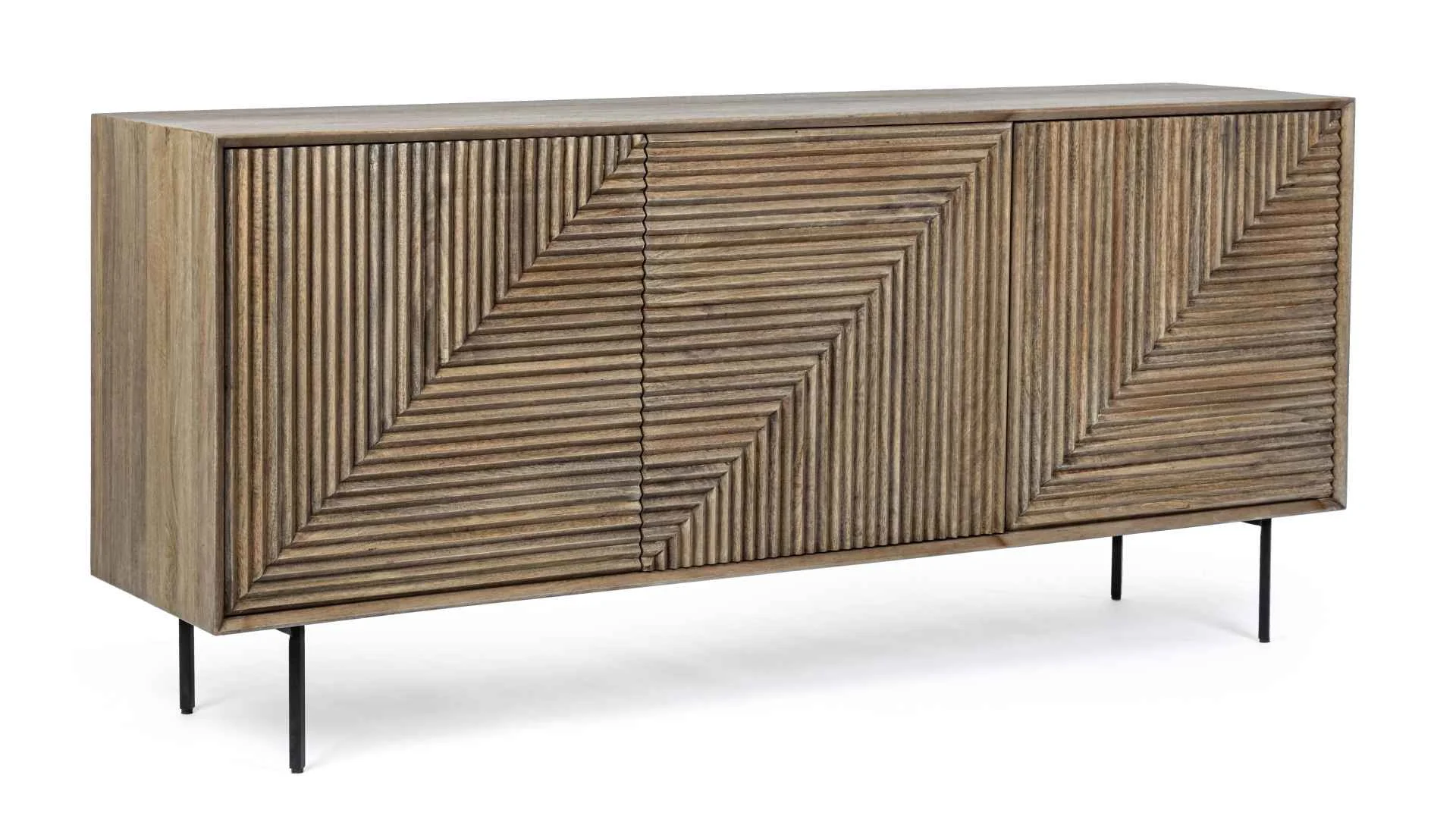 Sideboard Darsey aus Mangoholz, modern, natur, 184 cm breit, Metallgestell in Schwarz - Bizzotto