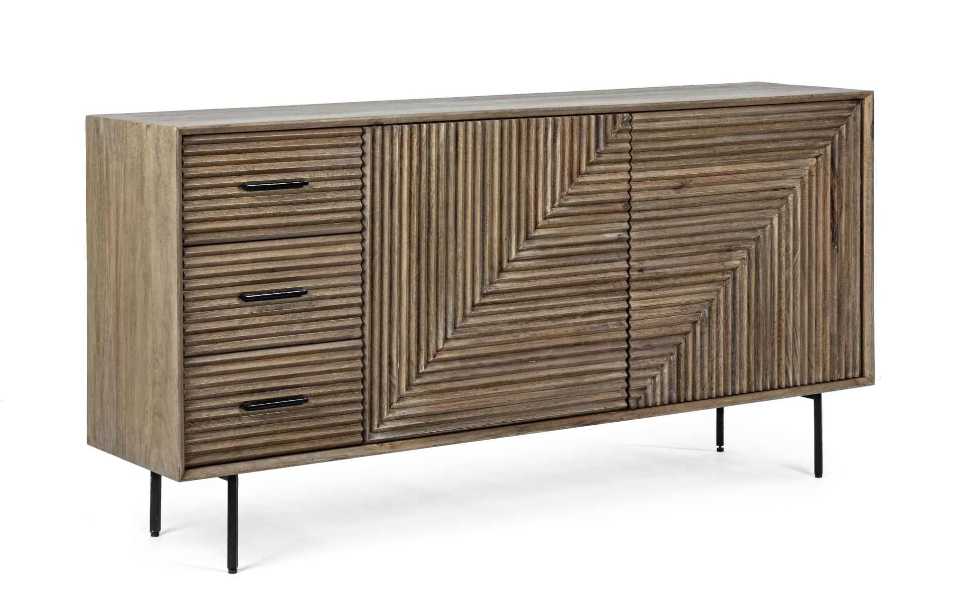 Sideboard Darsey aus Mangoholz, modern, natur, 160 cm, mit Metallgestell und viel Stauraum - Bizzotto