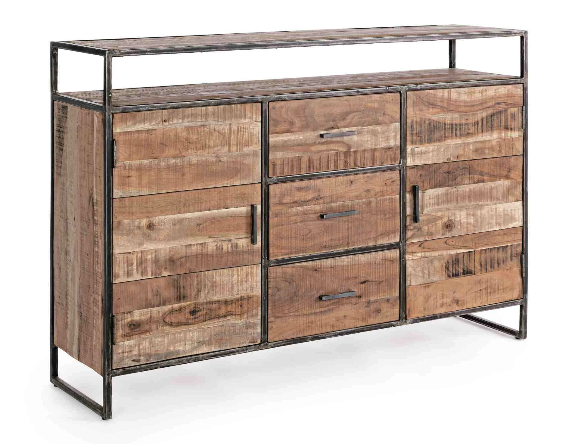 Sideboard Elmer aus Akazienholz, modern skandinavisch, Natur, 150 cm Breite, Metallgestell - Bizzotto