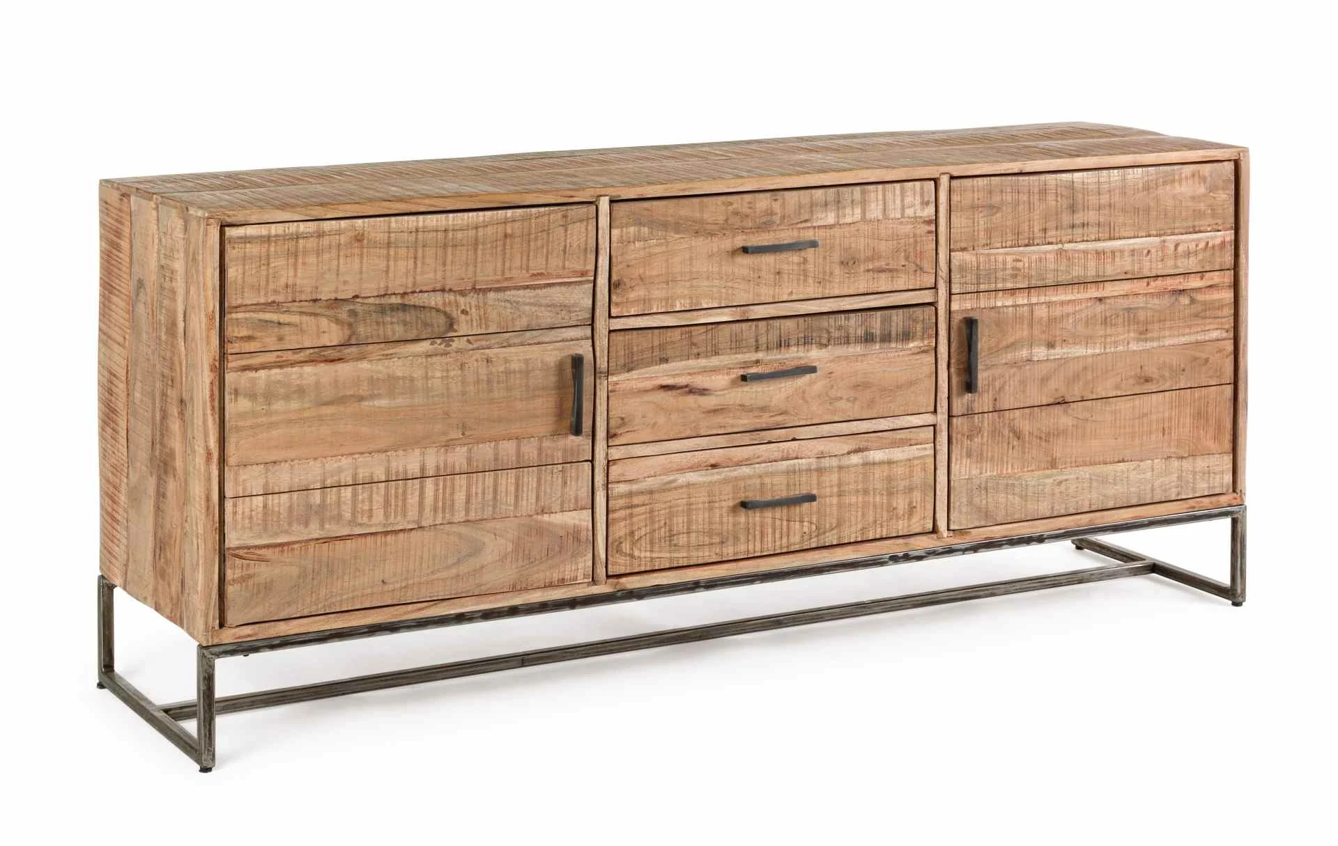 Sideboard Elmer aus Akazienholz, modern skandinavisch, Natur, 175 cm, Metallgestell - Bizzotto