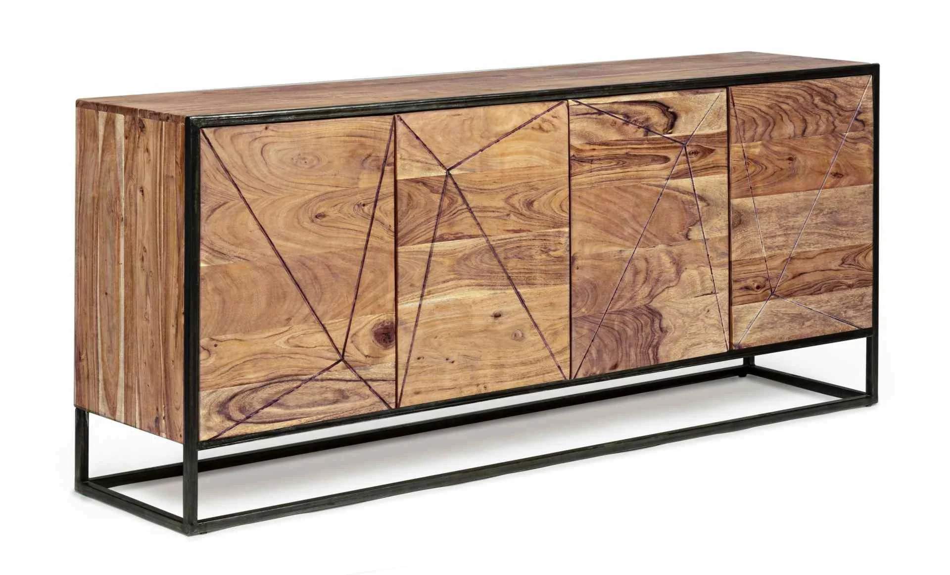 Sideboard Egon aus Akazienholz, modern skandinavisch, natur, 175 cm, Push-to-Open-System