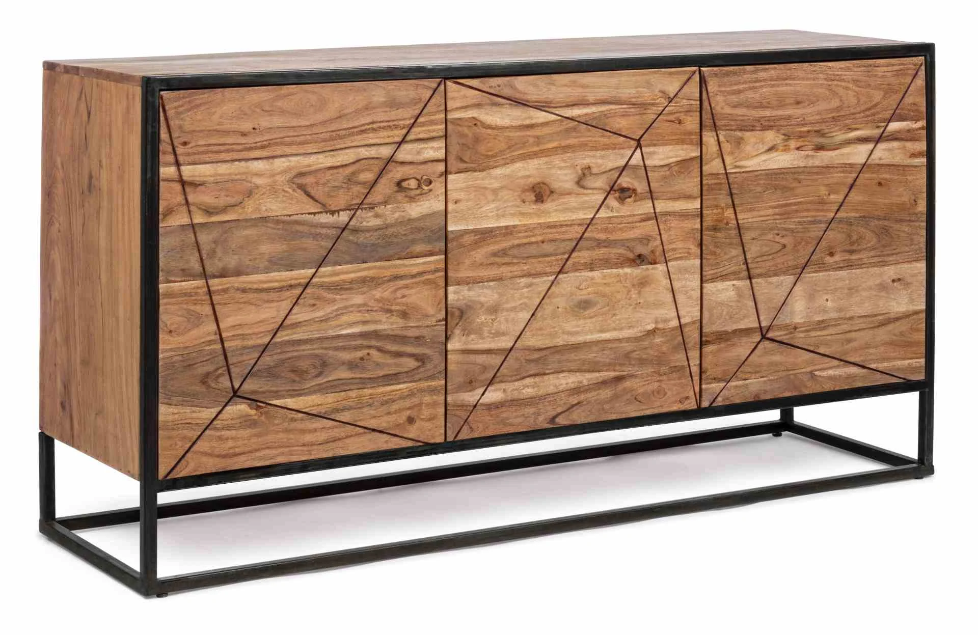 Sideboard Egon aus Akazienholz, modern skandinavisch, natur, 145 cm, Push-to-Open-System