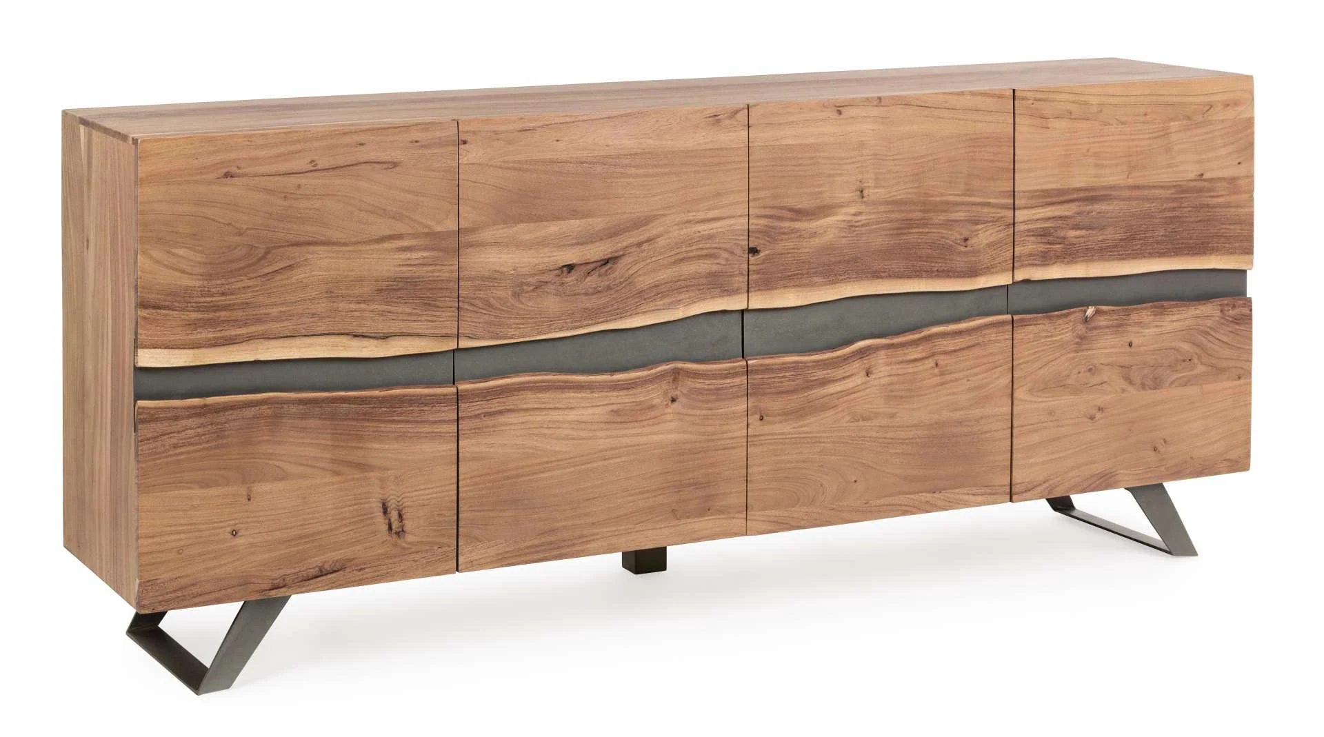 Sideboard Aron aus Akazienholz, modernes Design mit Metalleinsätzen, natur, 198 cm breit - Bizzotto