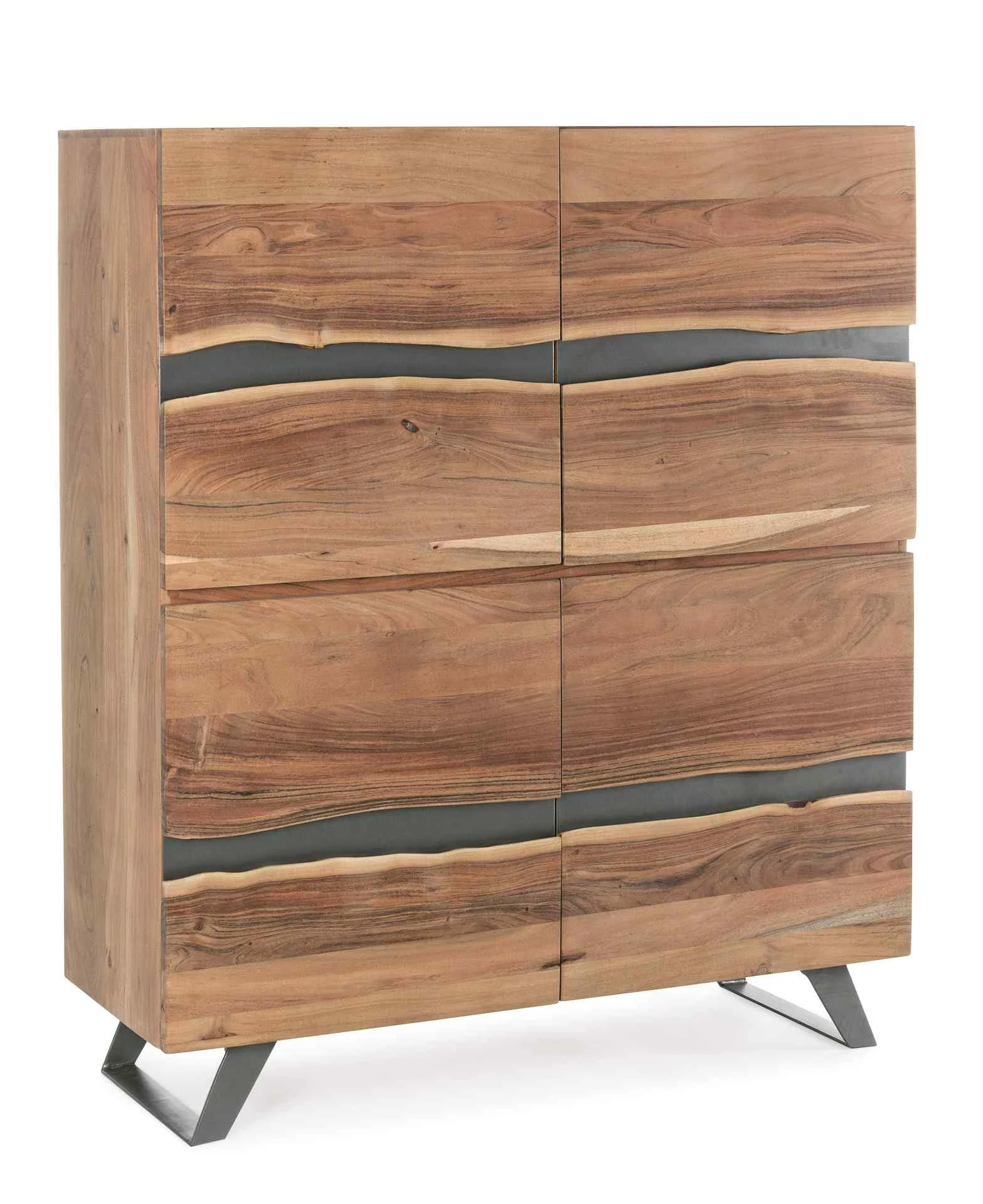 Schrank Aron aus Akazienholz, modern, Natur, 118 cm breit, mit Metallgestell und 4 Türen - Bizzotto
