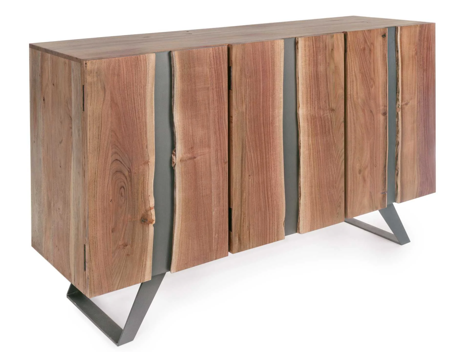 Sideboard Aron aus Akazienholz, modernes Design, Natur, 145 cm, Türen mit Metalleinsatz - Bizzotto