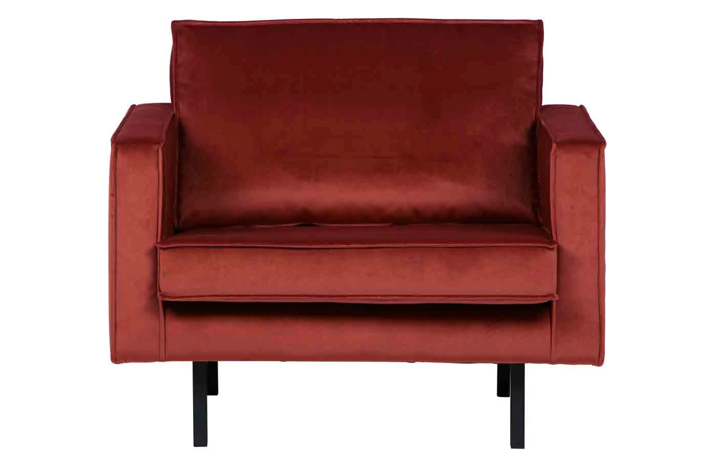 Sessel Rodeo Samt, modernes Design, rot kastanien-rot, gemütlich gepolstert, Metallgestell