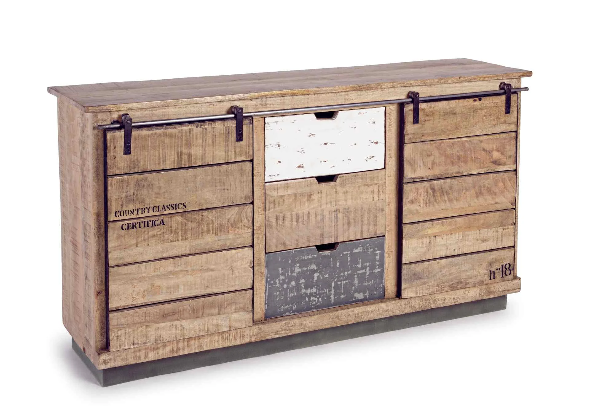 Sideboard Tudor aus Mangoholz, skandinavischer Stil, natur, 150 cm, mit Schiebetüren und Schubladen - Bizzotto