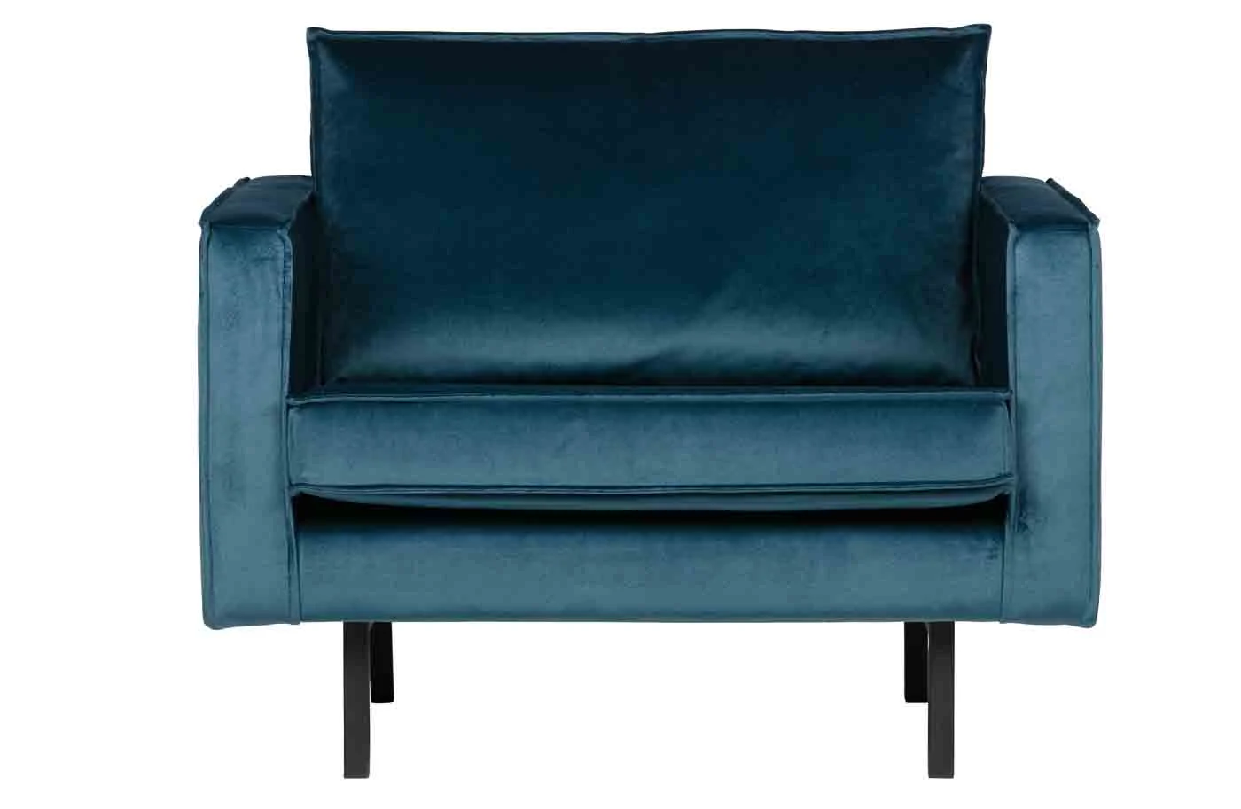 Sessel Rodeo Samt, modernes Design, blau, weiches Polster, Metallgestell, bequem für Dein Zuhause - Woood