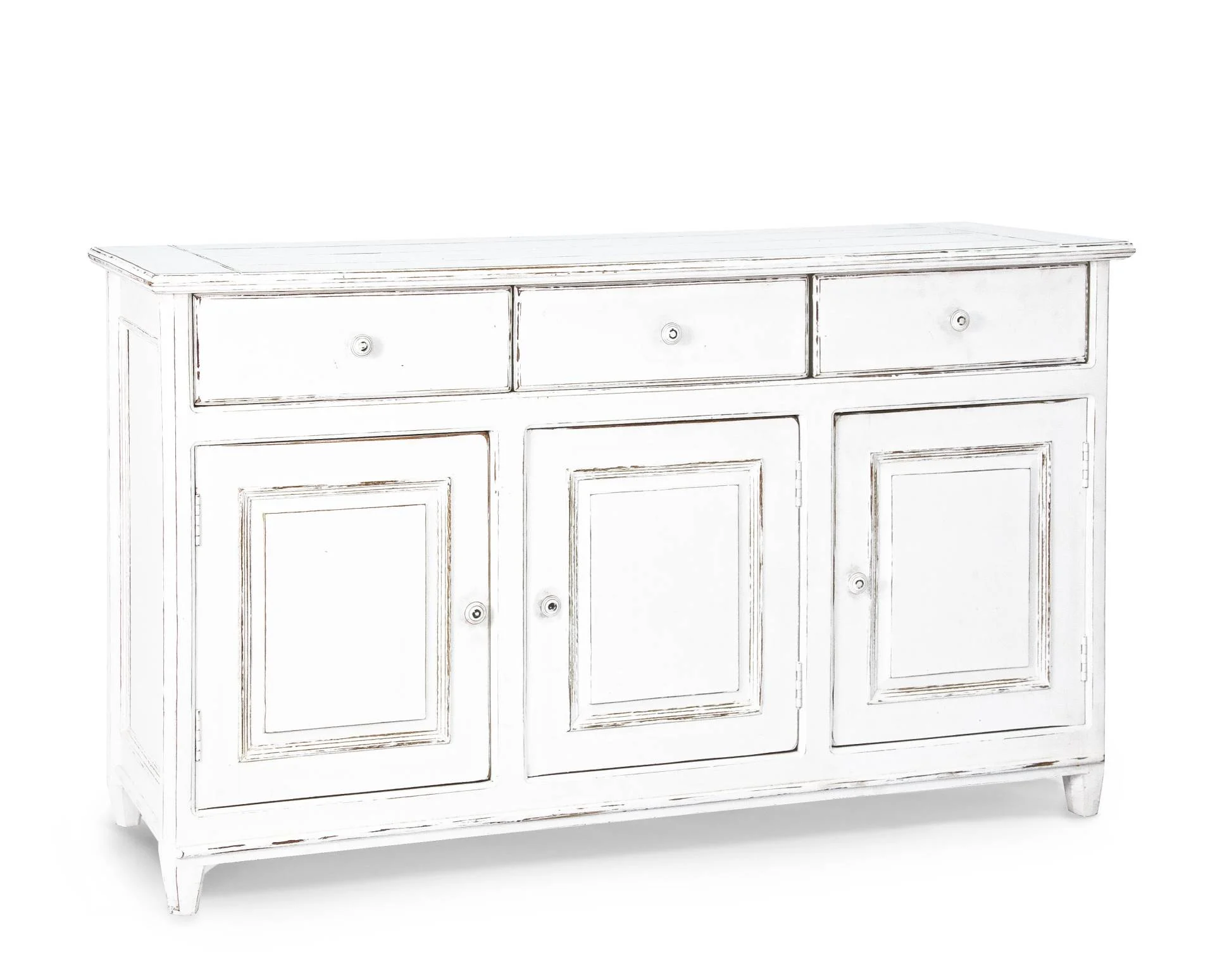 Sideboard Colette aus Mangoholz, Landhausstil, weiß, 150 cm Breite, mit 3 Türen und 3 Schubladen - Bizzotto