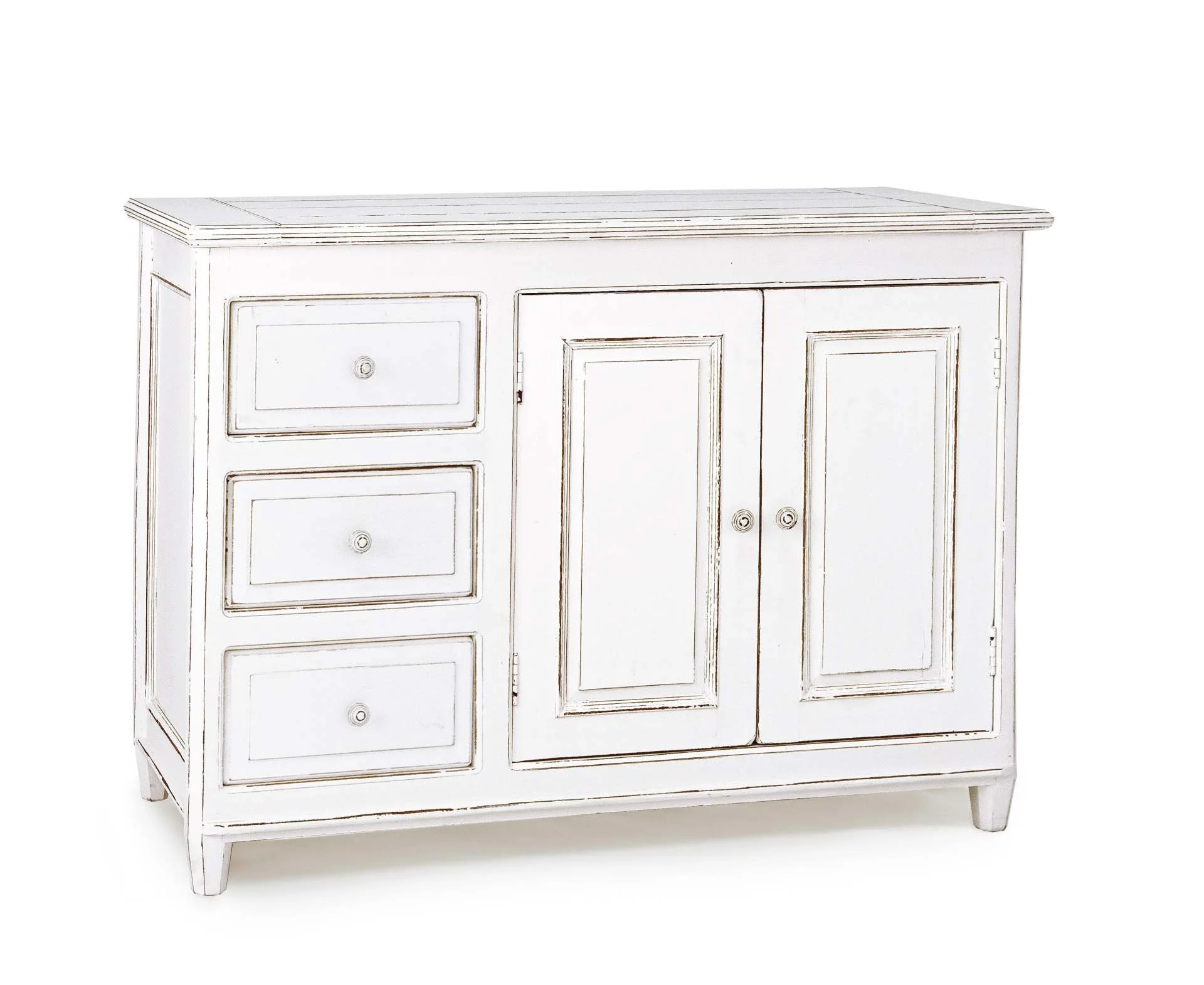 Sideboard Colette aus Mangoholz, Landhausstil, weiß, 120 cm Breite, mit 3 Schubladen und 2 Türen - Bizzotto