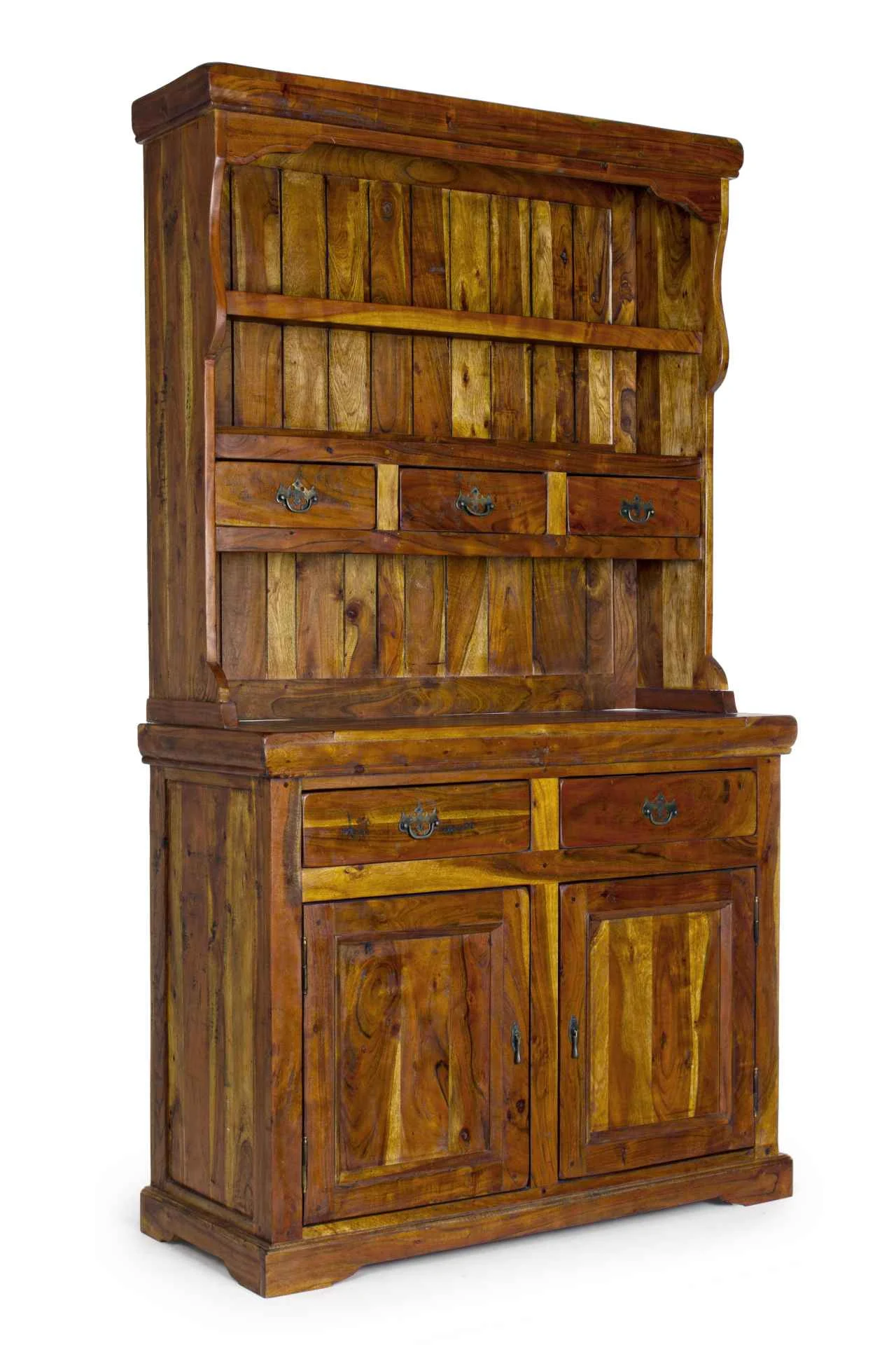 Schrank Chateaux aus Akazienholz, klassisch massiv, 190 cm hoch, natur, mit 5 Schubladen und 2 Türen - Bizzotto