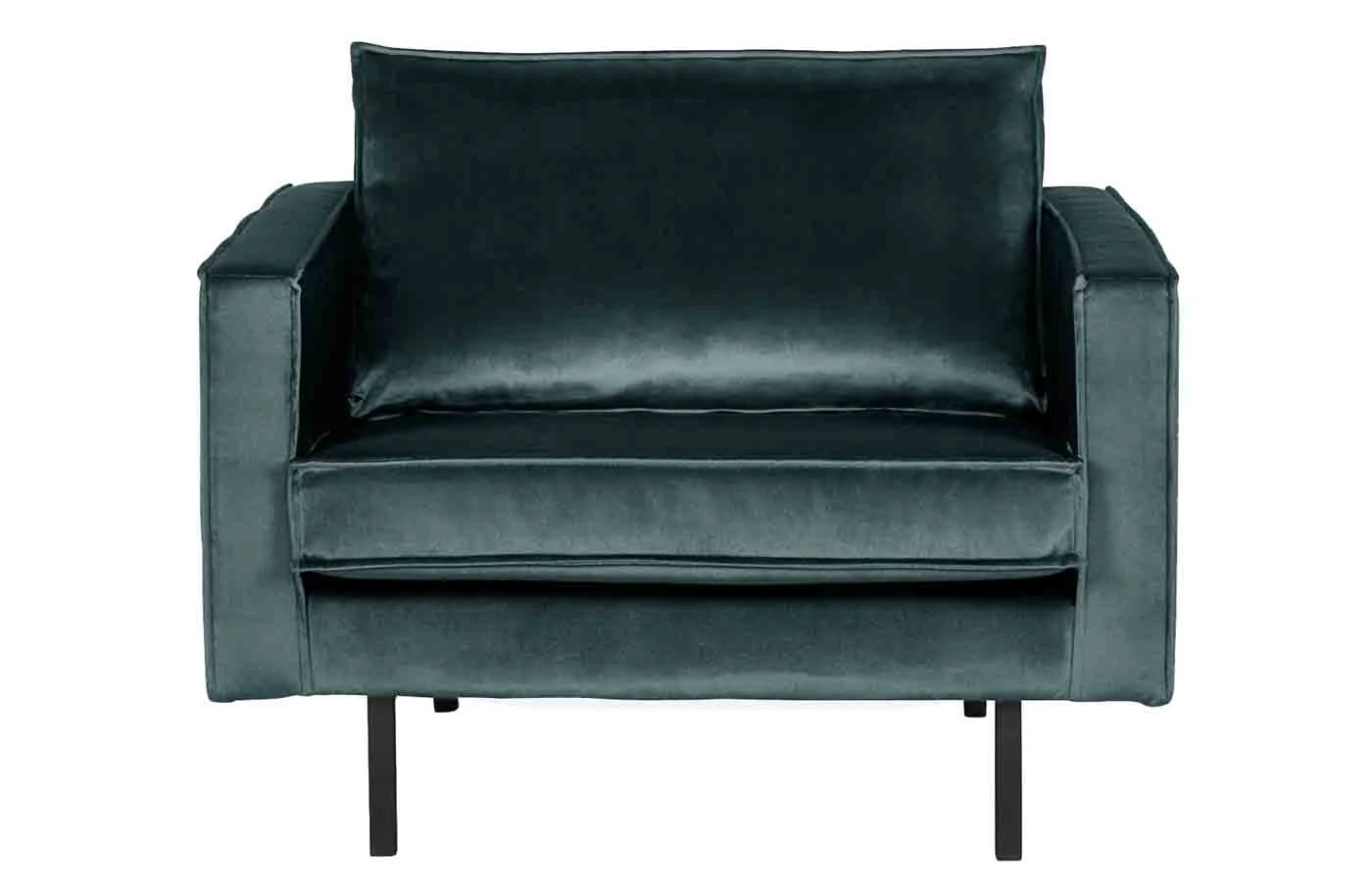Sessel Rodeo Samt, modernes Design, teal blau, weicher Bezug, Metallgestell schwarz - Woood