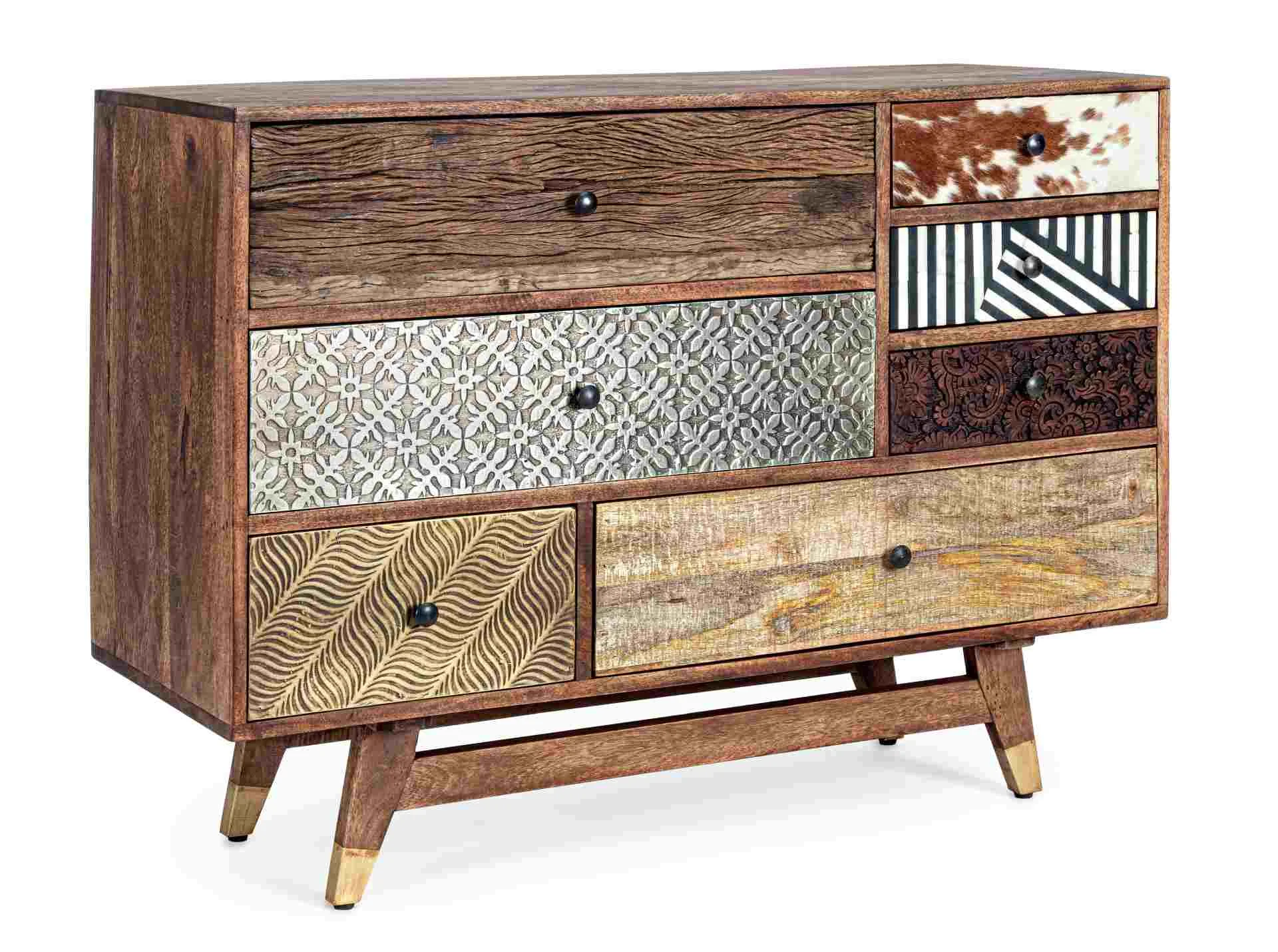 Kommode Dhaval aus Mangoholz, klassisch, natur bunt, 7 Schubladen, 110 cm breit - Bizzotto