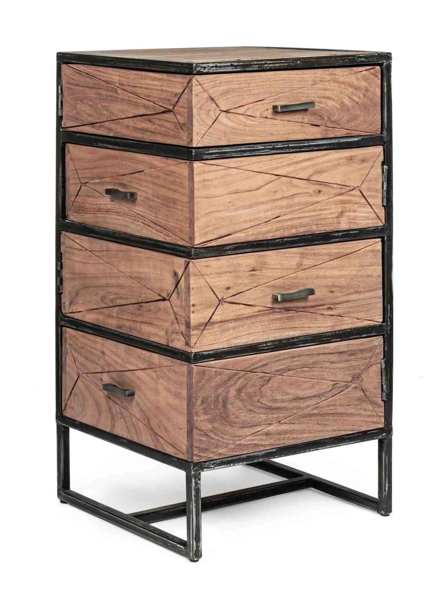 Kommode Egon aus Akazienholz, modernes Design, Natur, 4 Schubladen, Gestell Metall, 45 cm - Bizzotto