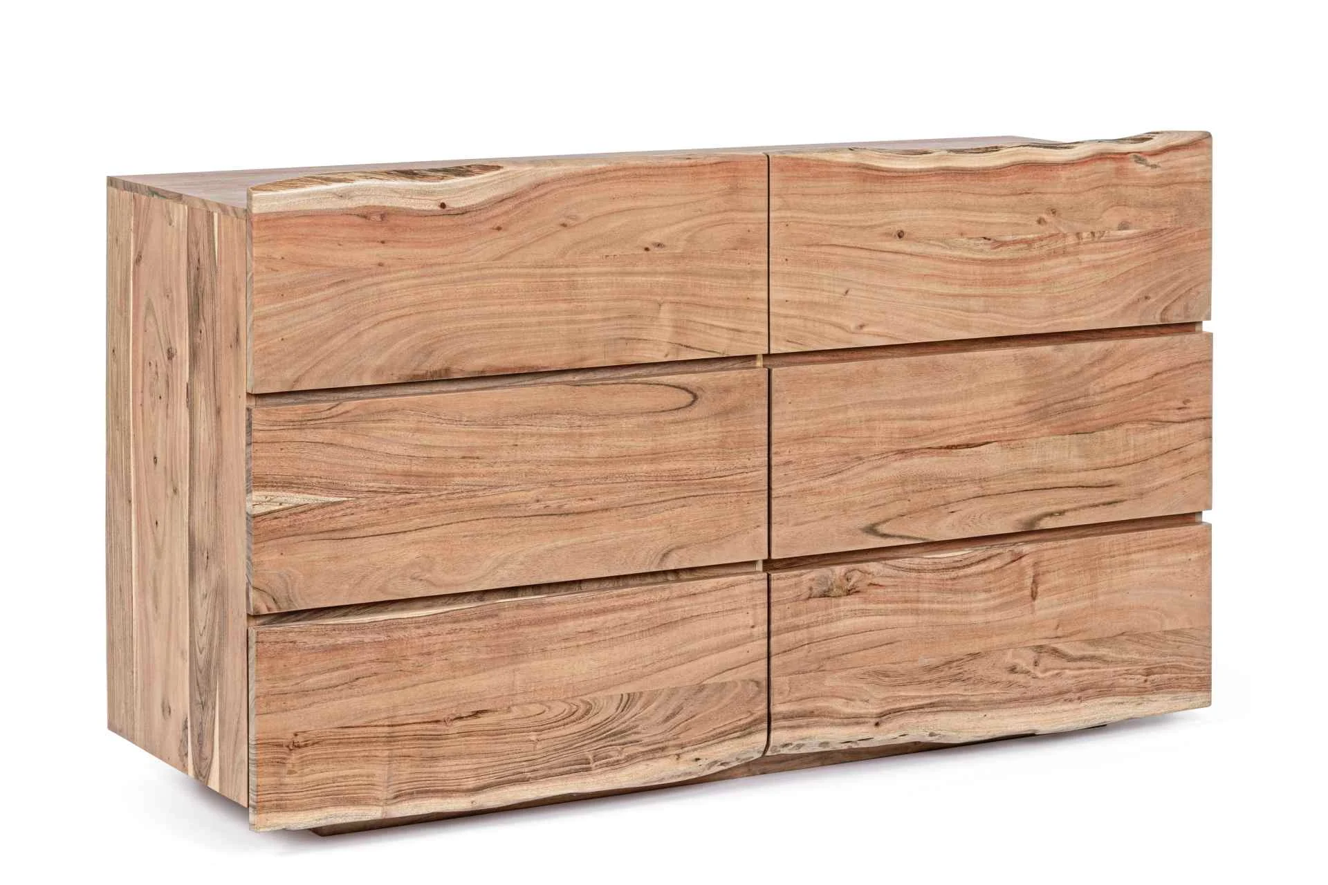 Kommode Aron aus Akazienholz, massives Design, Natur, 142 cm breit, 6 Schubladen - Bizzotto