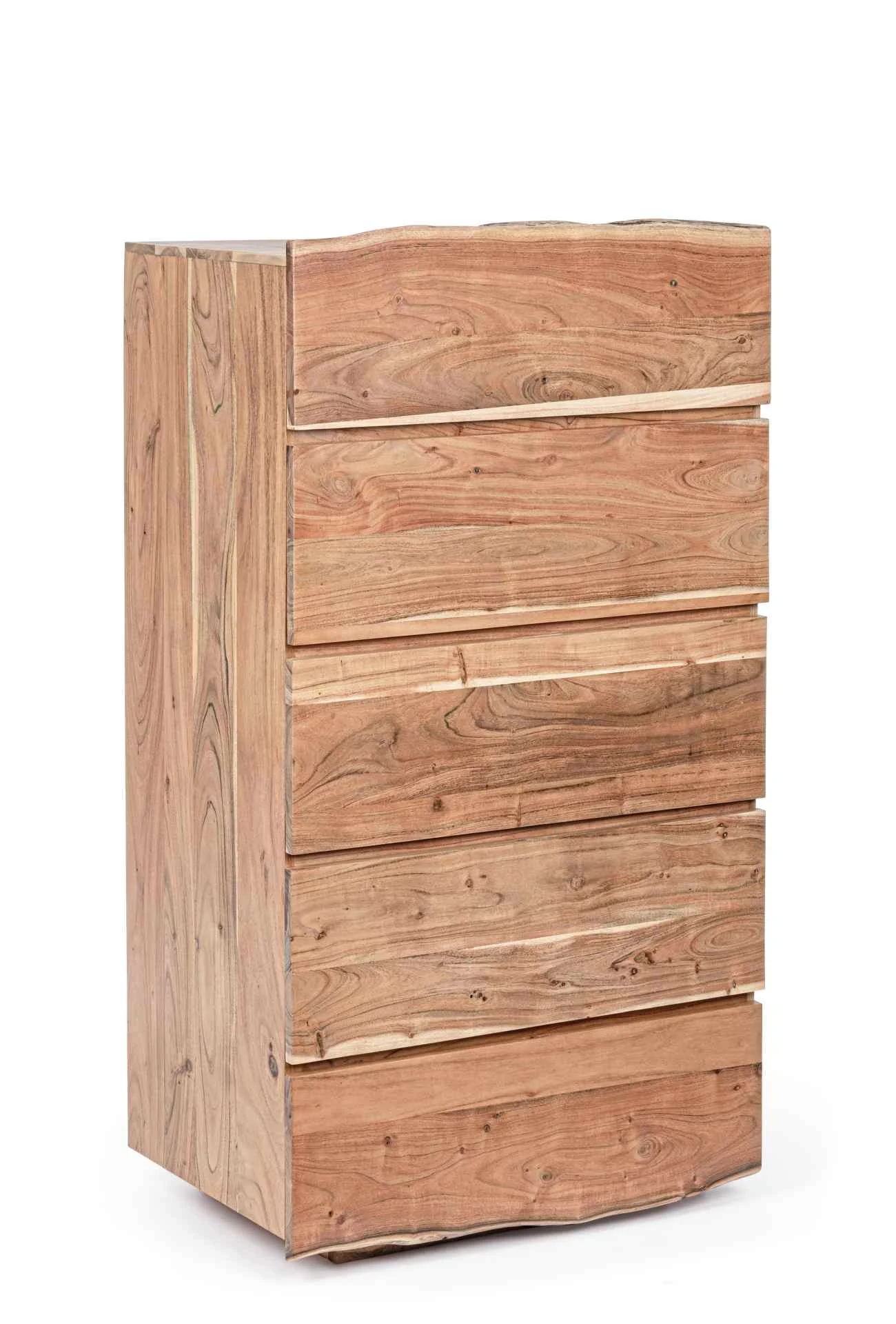 Kommode Aron aus Akazienholz, massiv, natürliches Design, 5 Schubladen, 70 cm breit - Bizzotto