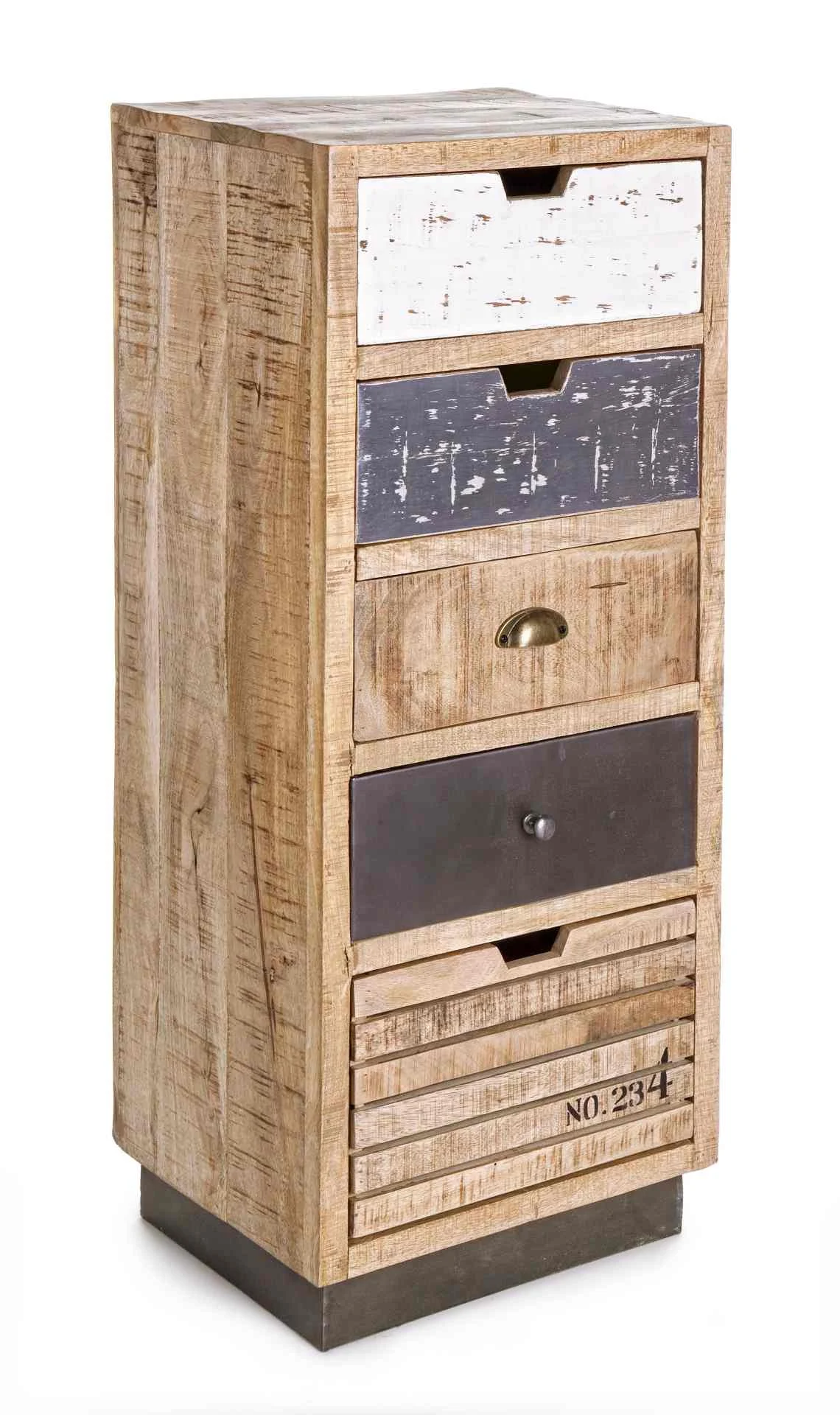 Kommode Tudor aus Mangoholz, klassisch, natur, fünf Schubladen, 45x35x110 cm, Bizzotto