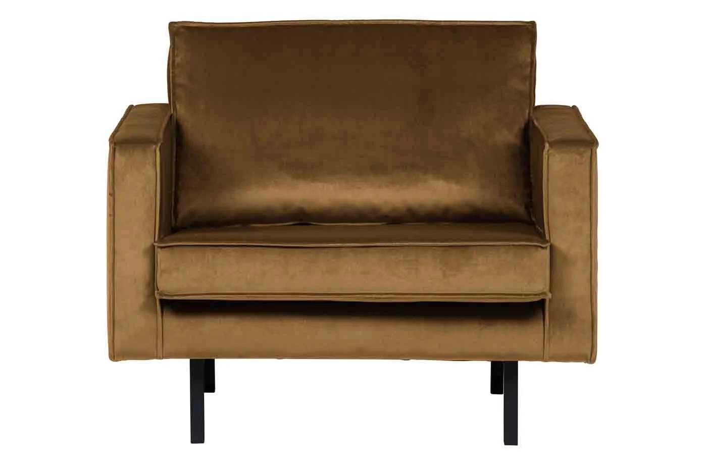 Sessel Rodeo Samt, modernes Design, honiggelb, weicher Bezug, Metallgestell, bequem gepolstert - Woood